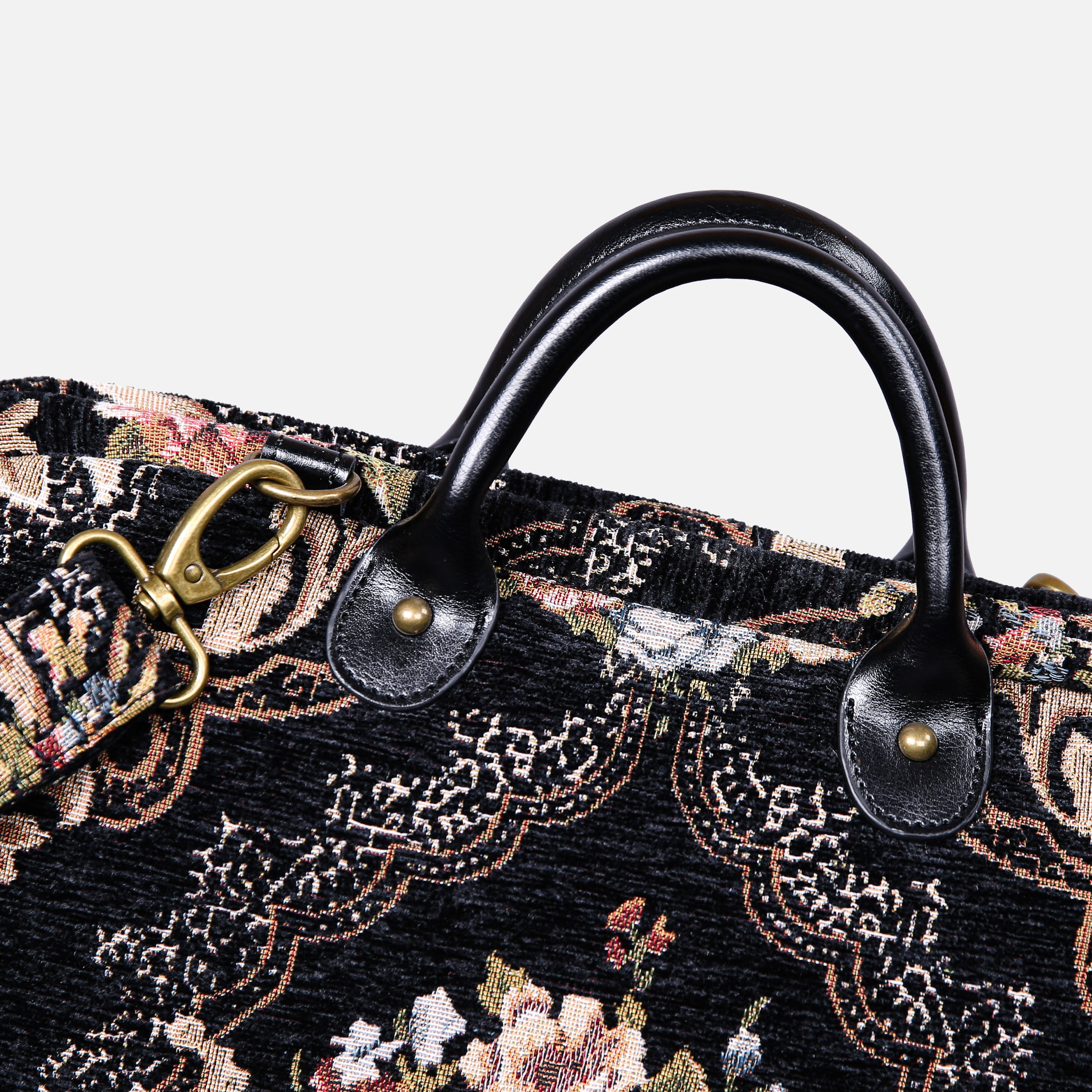 Floral Black Leather Black Laptop Work Bag carpet bag of America handle