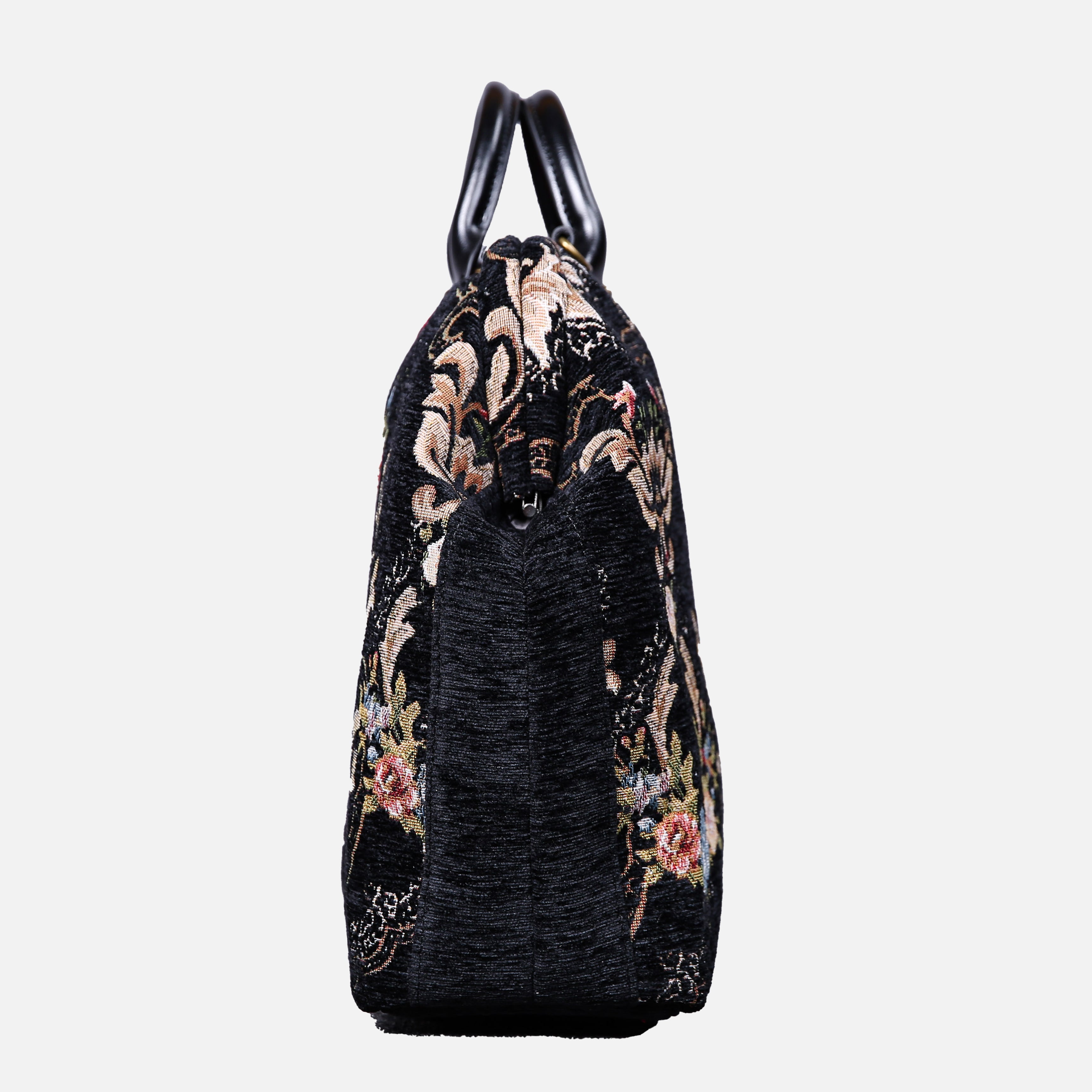 Floral Black Leather Black Laptop Work Bag carpet bag of America side