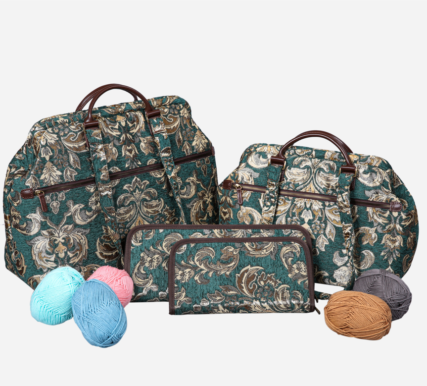 Blossom Green-Gold Knitting Project Bag MCW Handmade-1