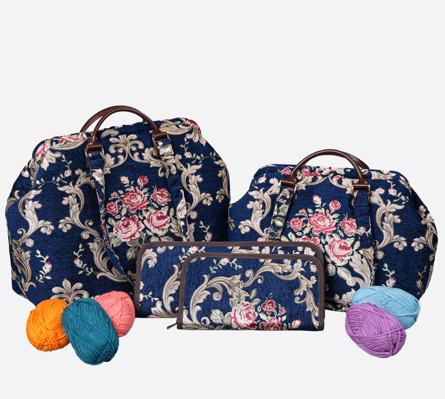 Baroque Garden Blue Knitting Project Bag MCW Handmade