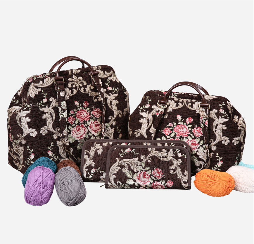 Baroque Garden Brown Knitting Project Bag MCW Handmade