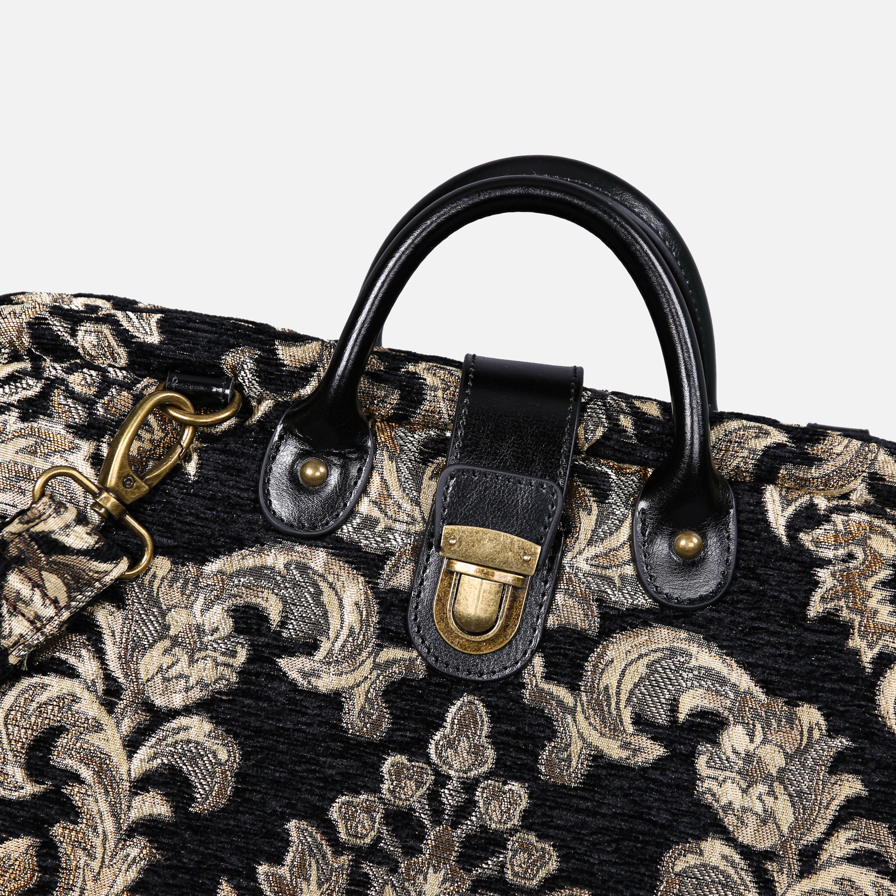 Victorian Blossom Black Gold Laptop Work Bag carpet bag of America handle