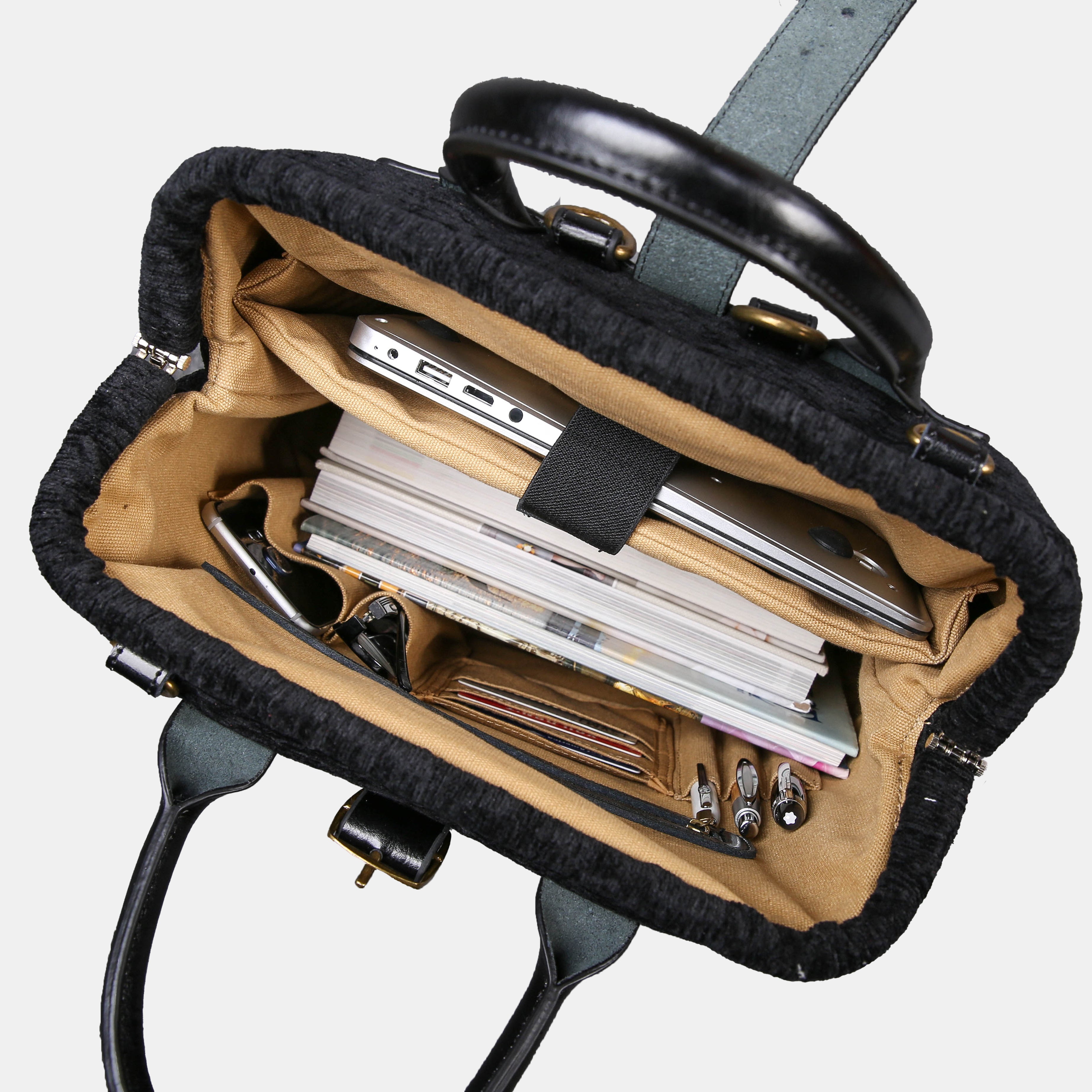 Solid Black Carpet Laptop Backpack MCW Handmade-4