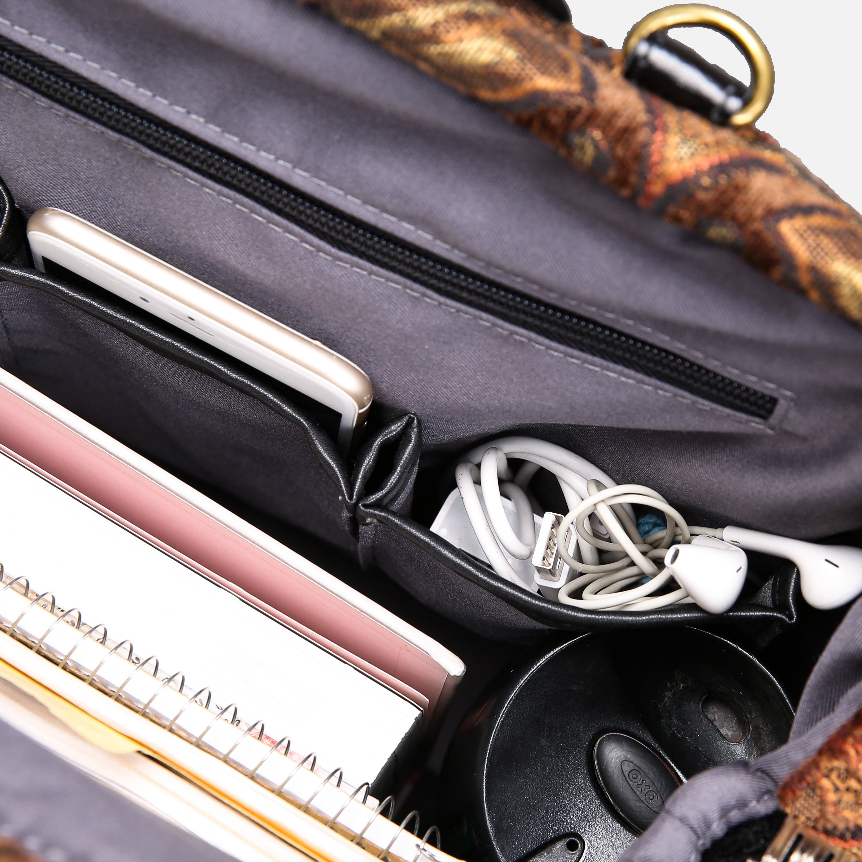 Damask D. Brown Laptop Work Bag carpet bag MCW Handmade-10