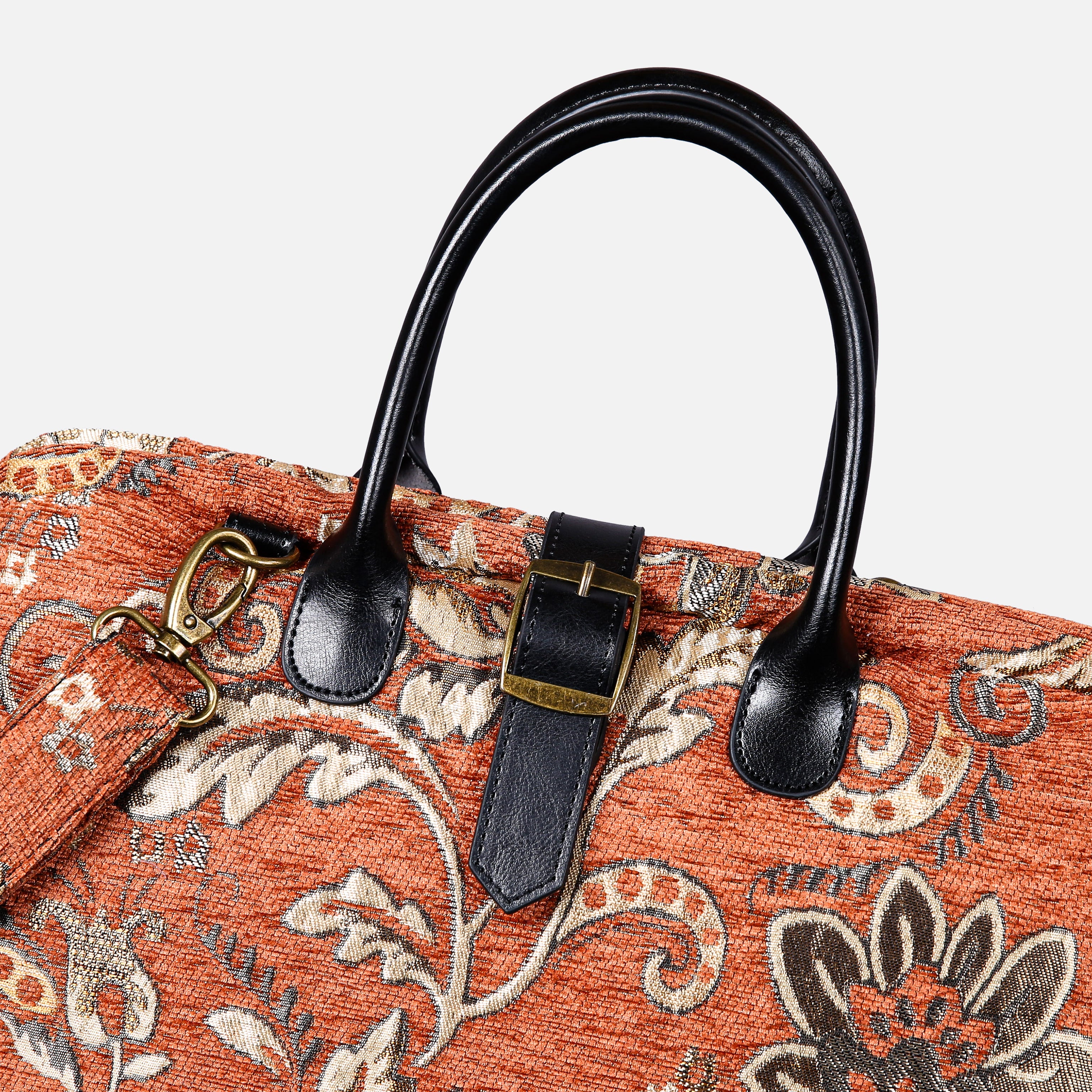 Floral Paisley Orange Mary Poppins Weekender carpet bag MCW Handmade detail