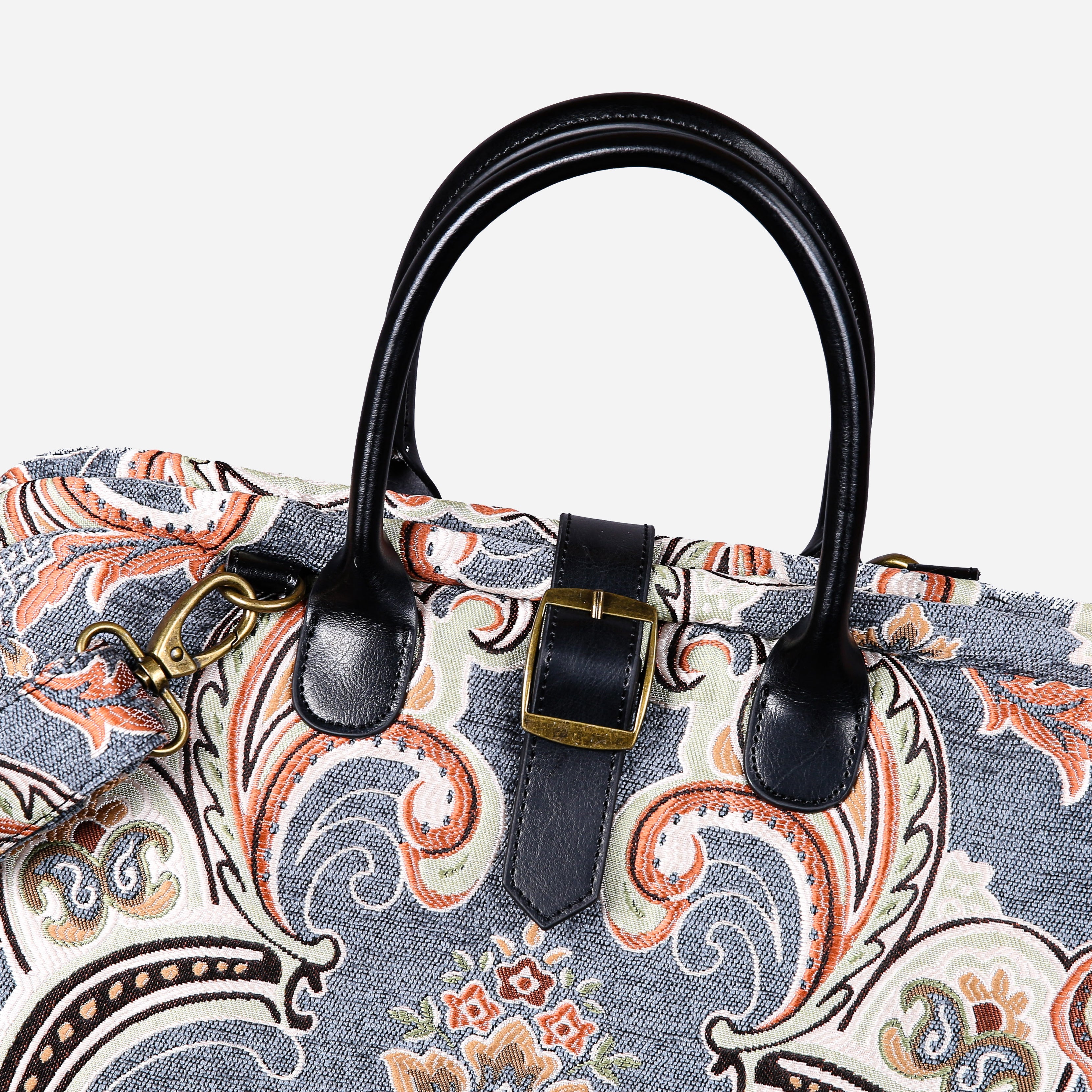 Ornate Classic Grey Mary Poppins Weekender carpet bag MCW Handmade buckle