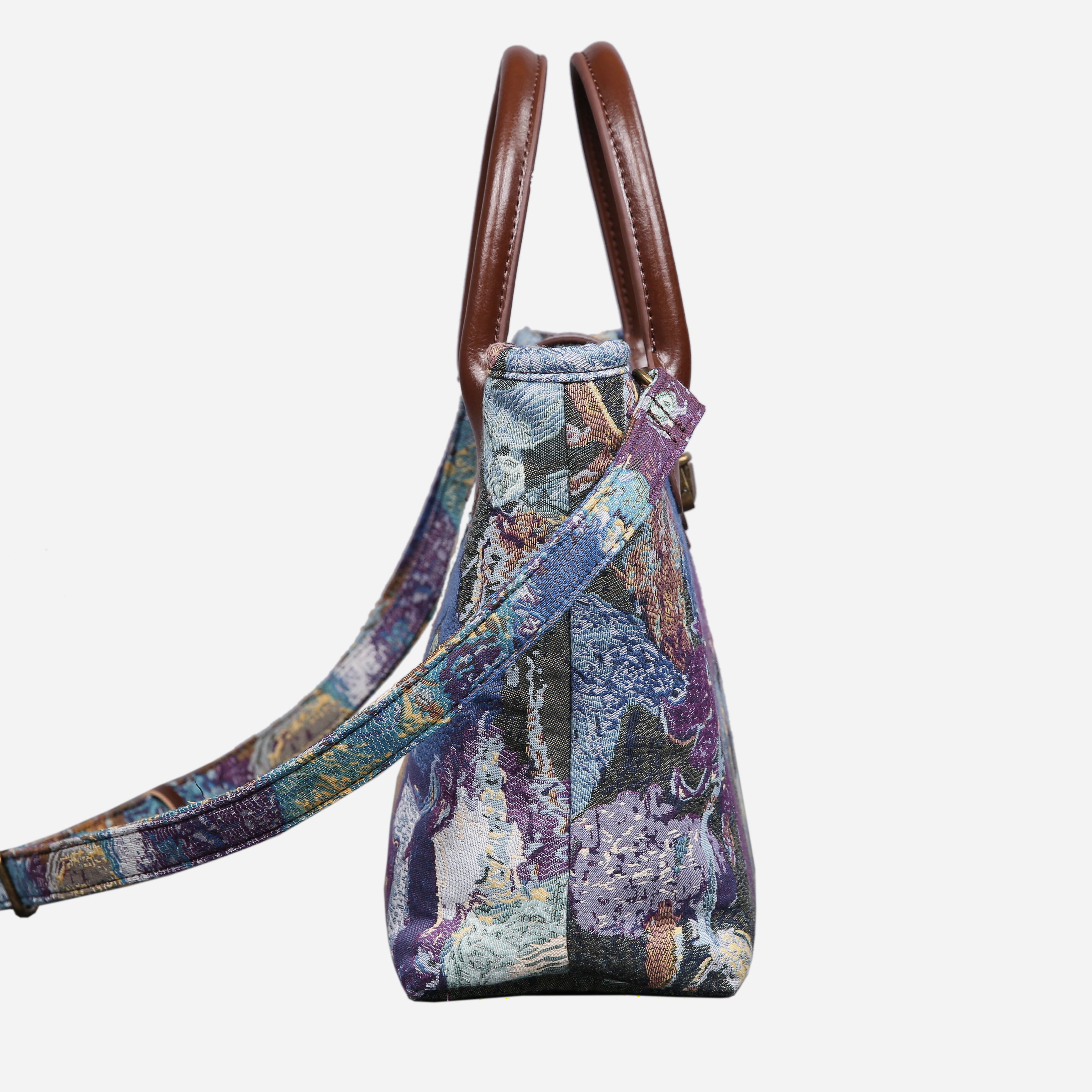 Abstract Blue Tuck Lock Carpet Satchel carpet bag MCW Handmade of America side