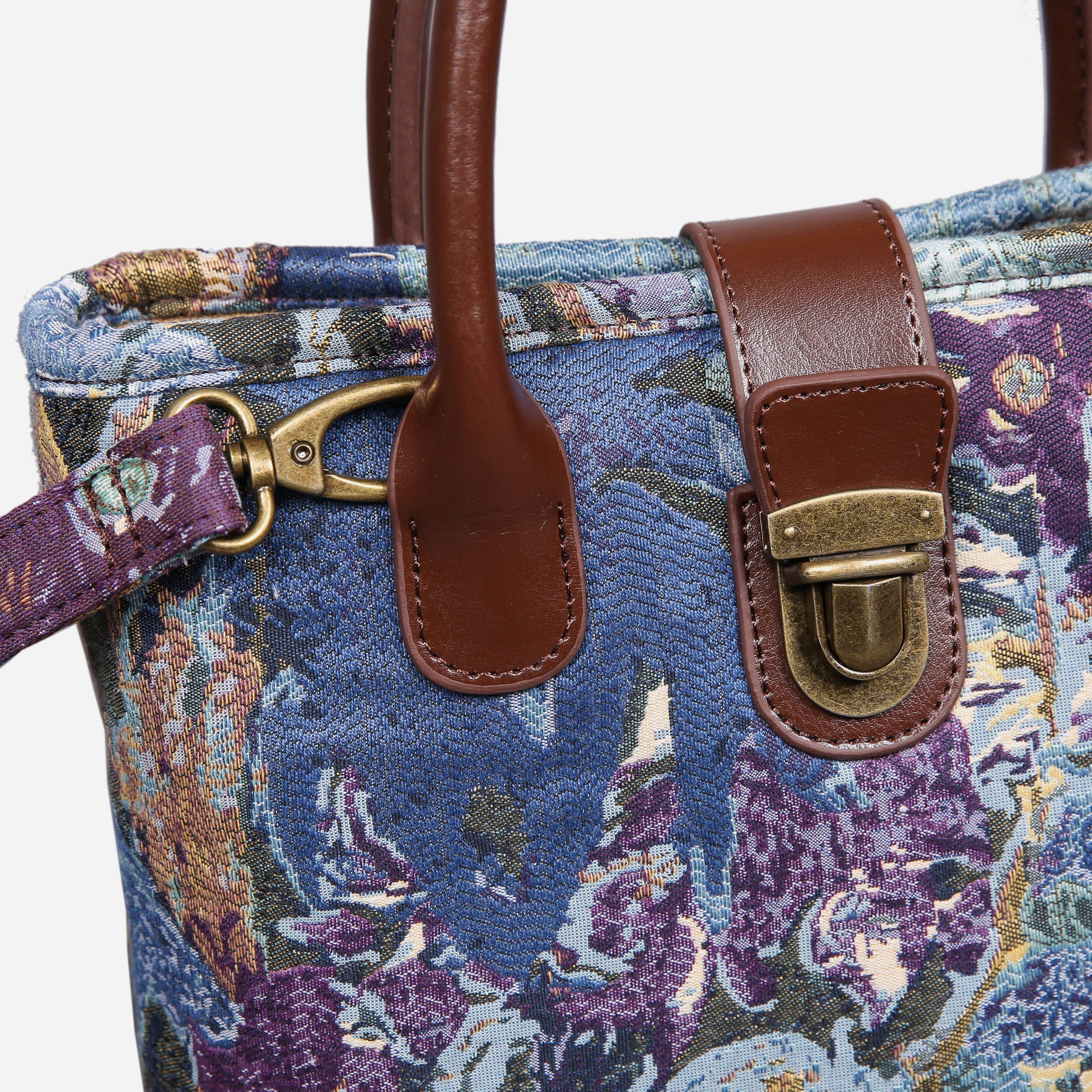 Abstract Blue Tuck Lock Carpet Satchel carpet bag MCW Handmade of America details