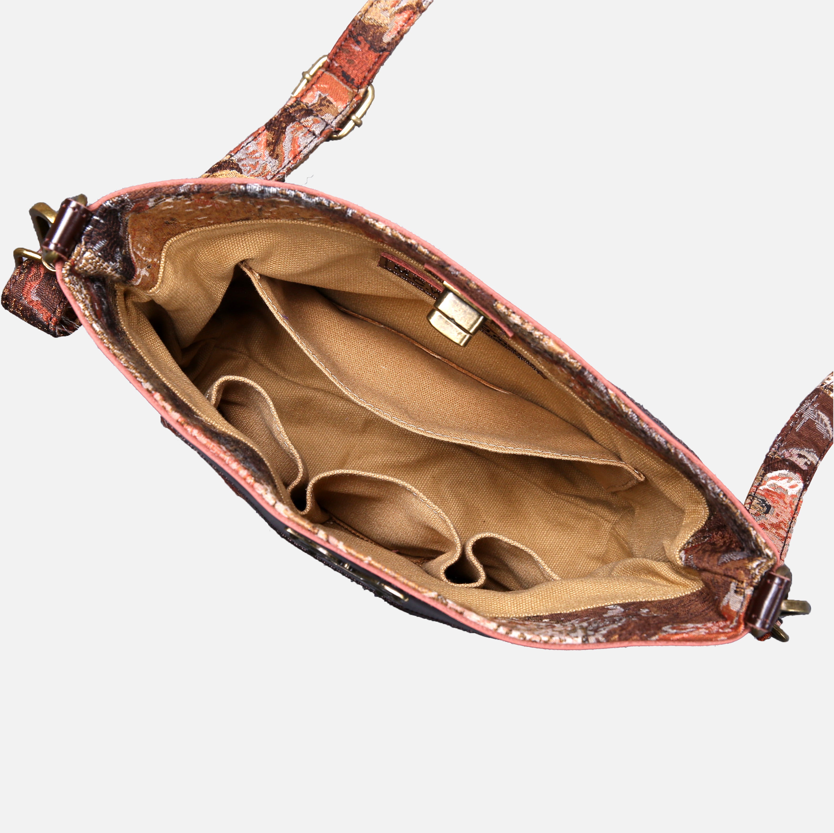 Abstract Brown Carpet Crossbody Bag carpet bag MCW Handmade of America inside