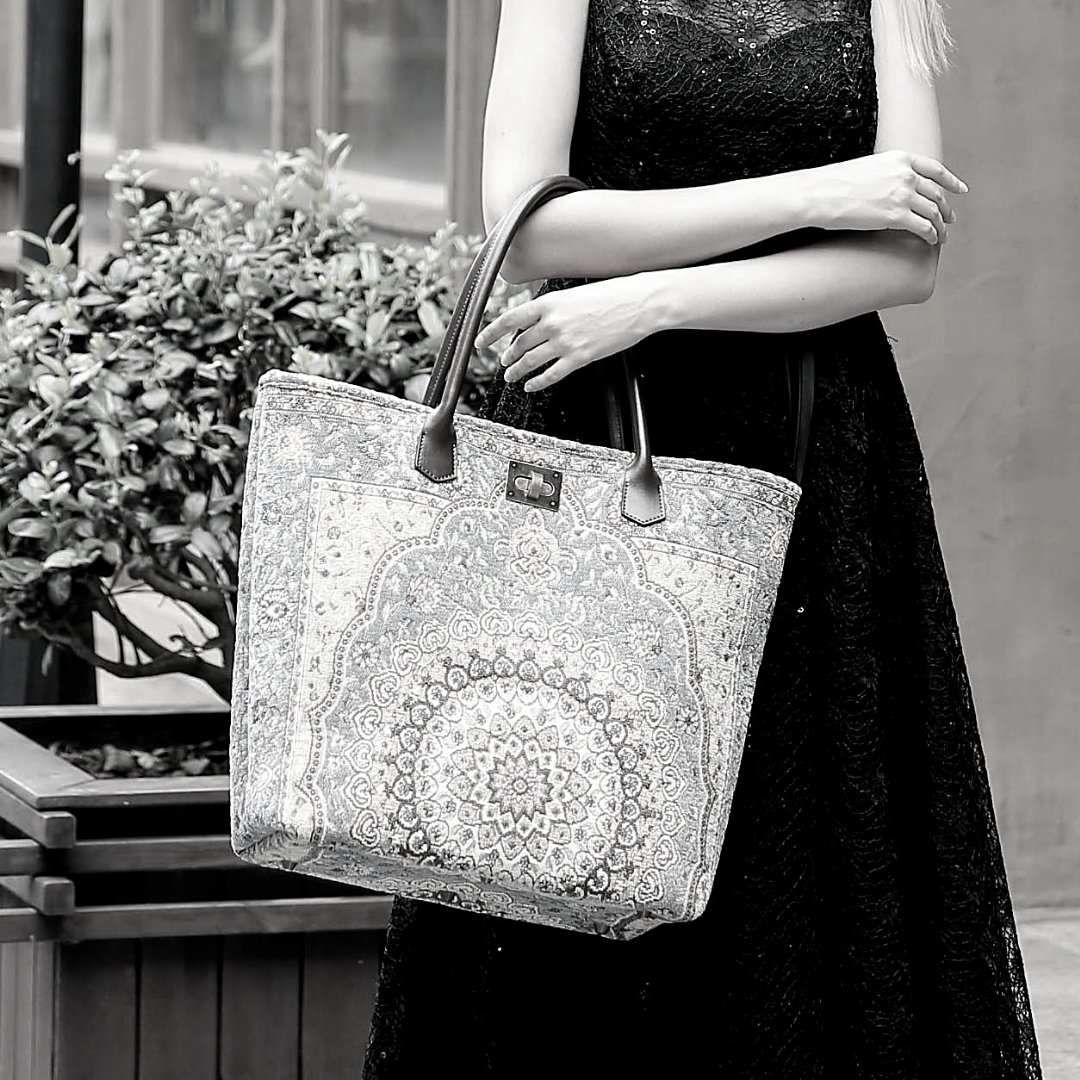 Oriental Blue Carpet Tote Shopper carpet bag MCW Handmade-1