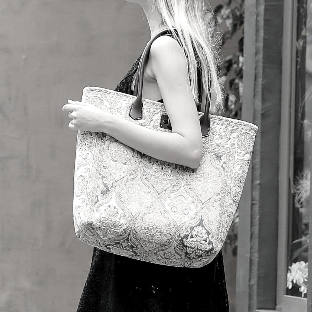 Golden Age Beige Carpet Tote Shopper carpet bag MCW Handmade-1