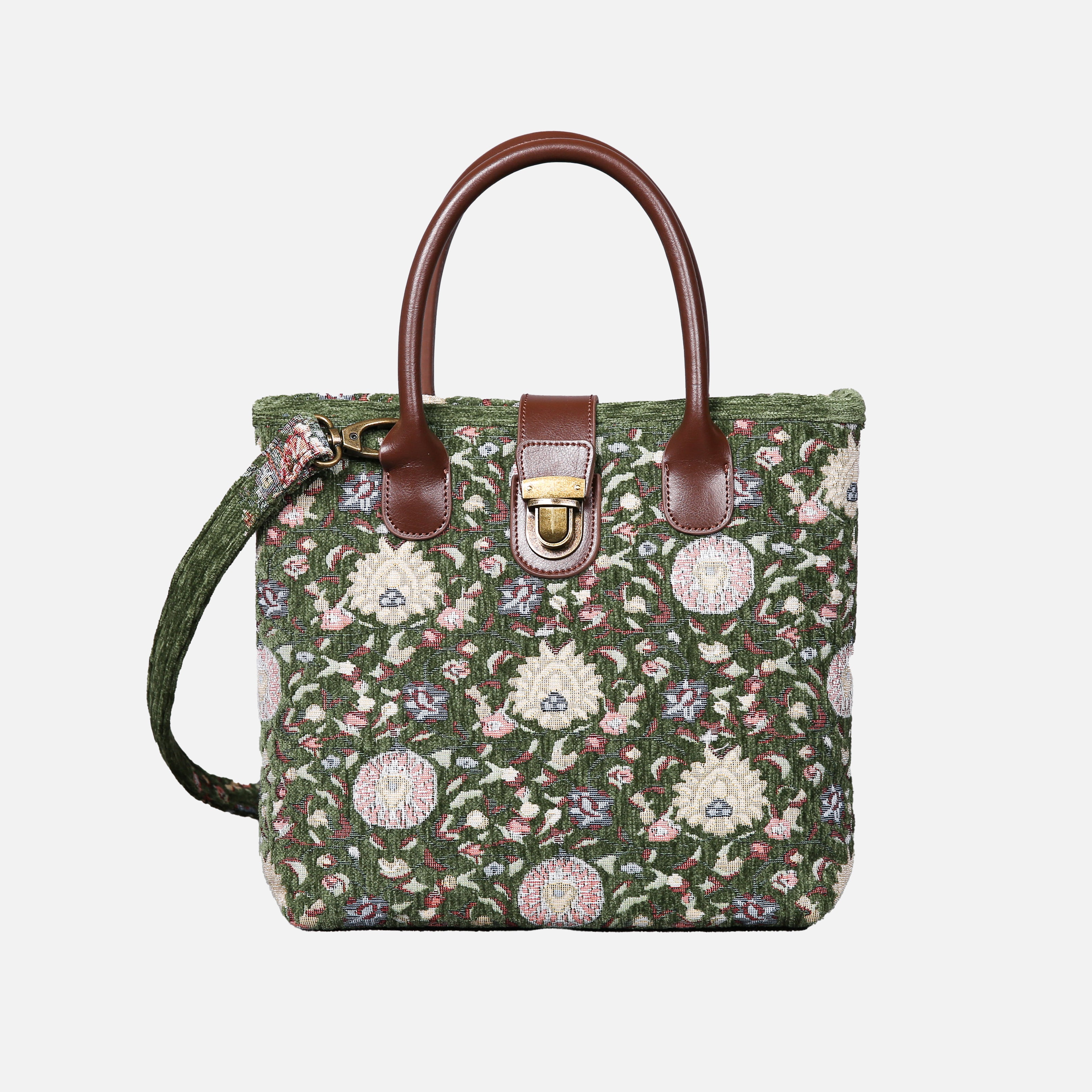 Oriental Floral Tuck Lock Carpet Satchel carpet bag MCW Handmade Arugula Green