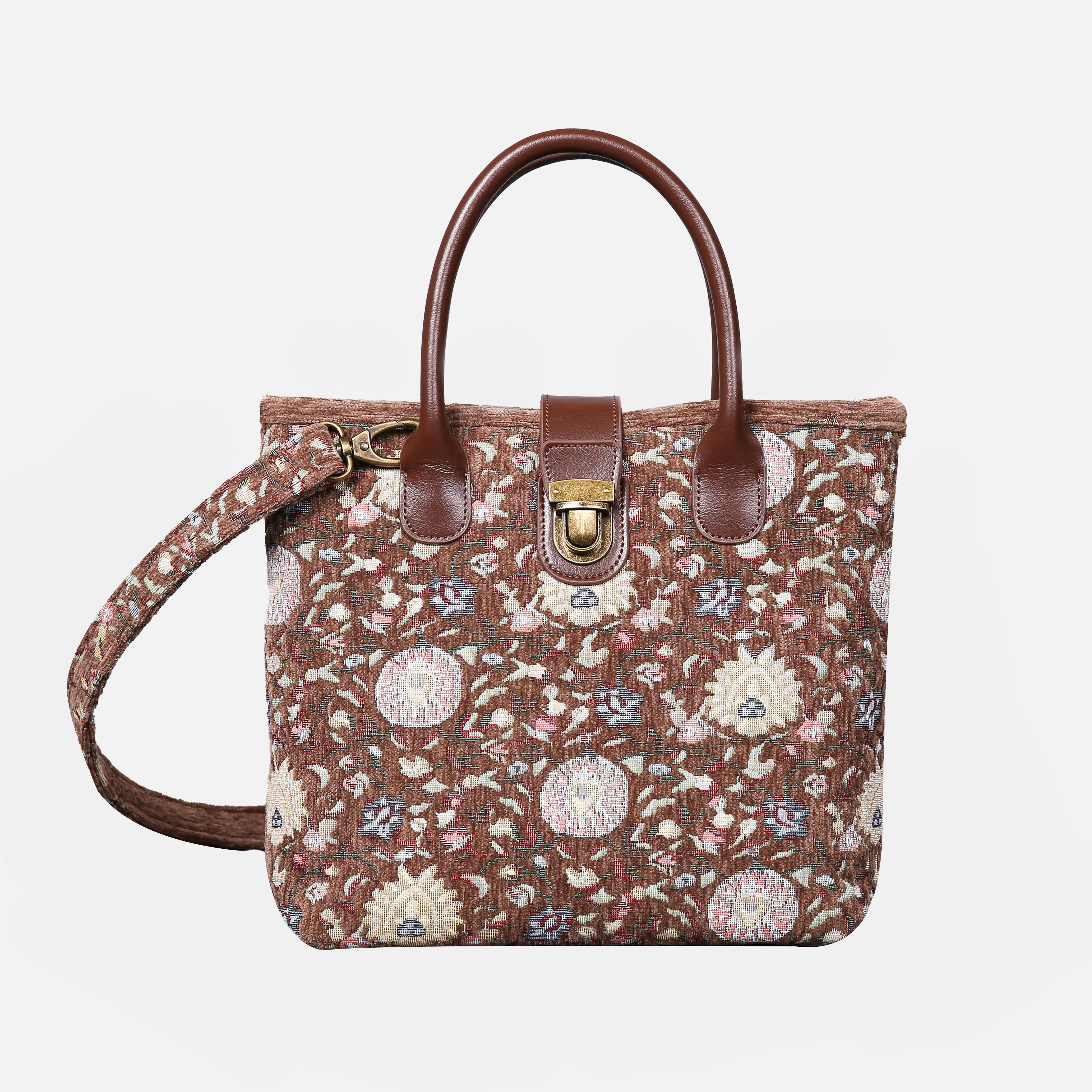 Oriental Floral Tuck Lock Carpet Satchel carpet bag MCW Handmade Coffee