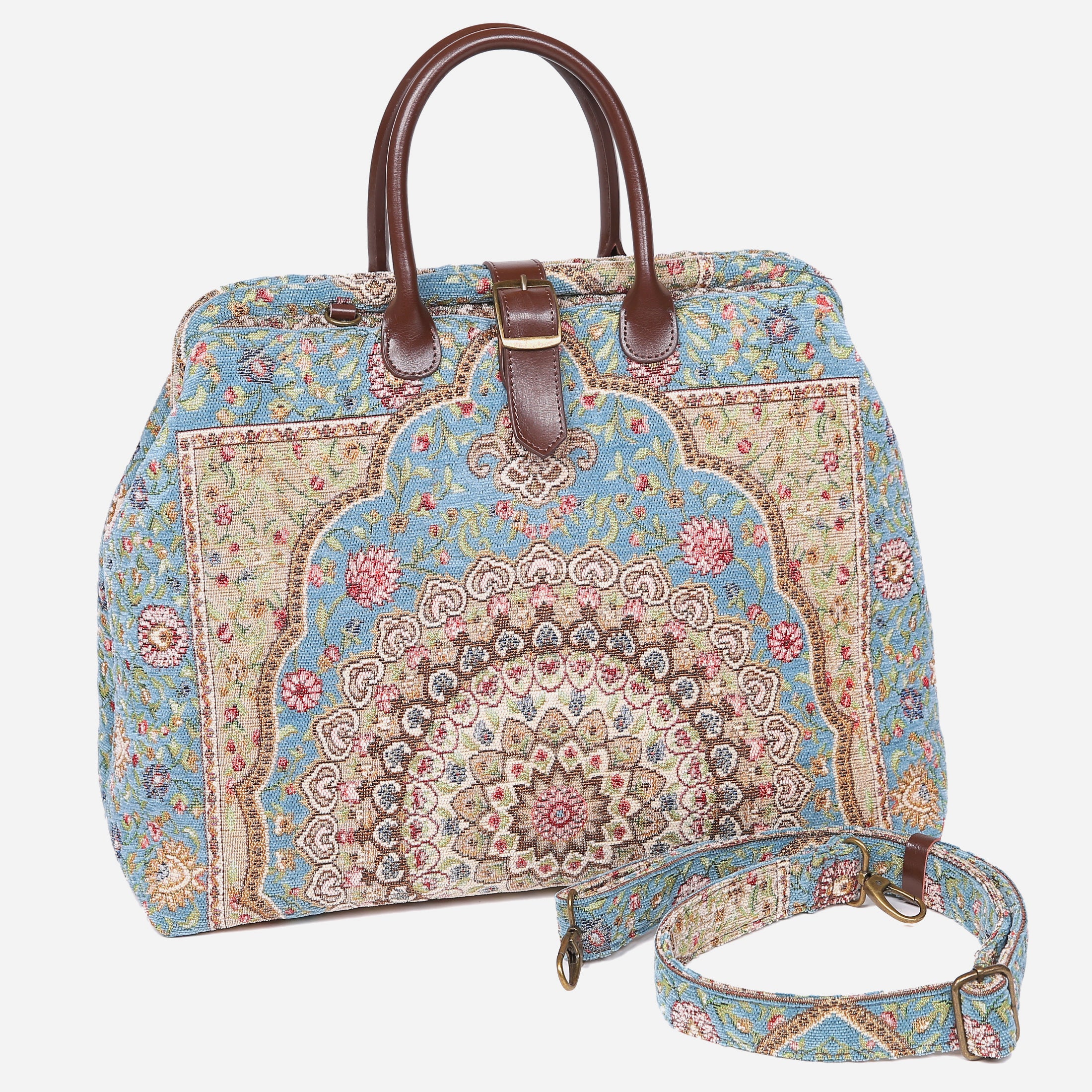 Oriental Blue Mary Poppins Weekender Carpetbag of America with shoulder strap