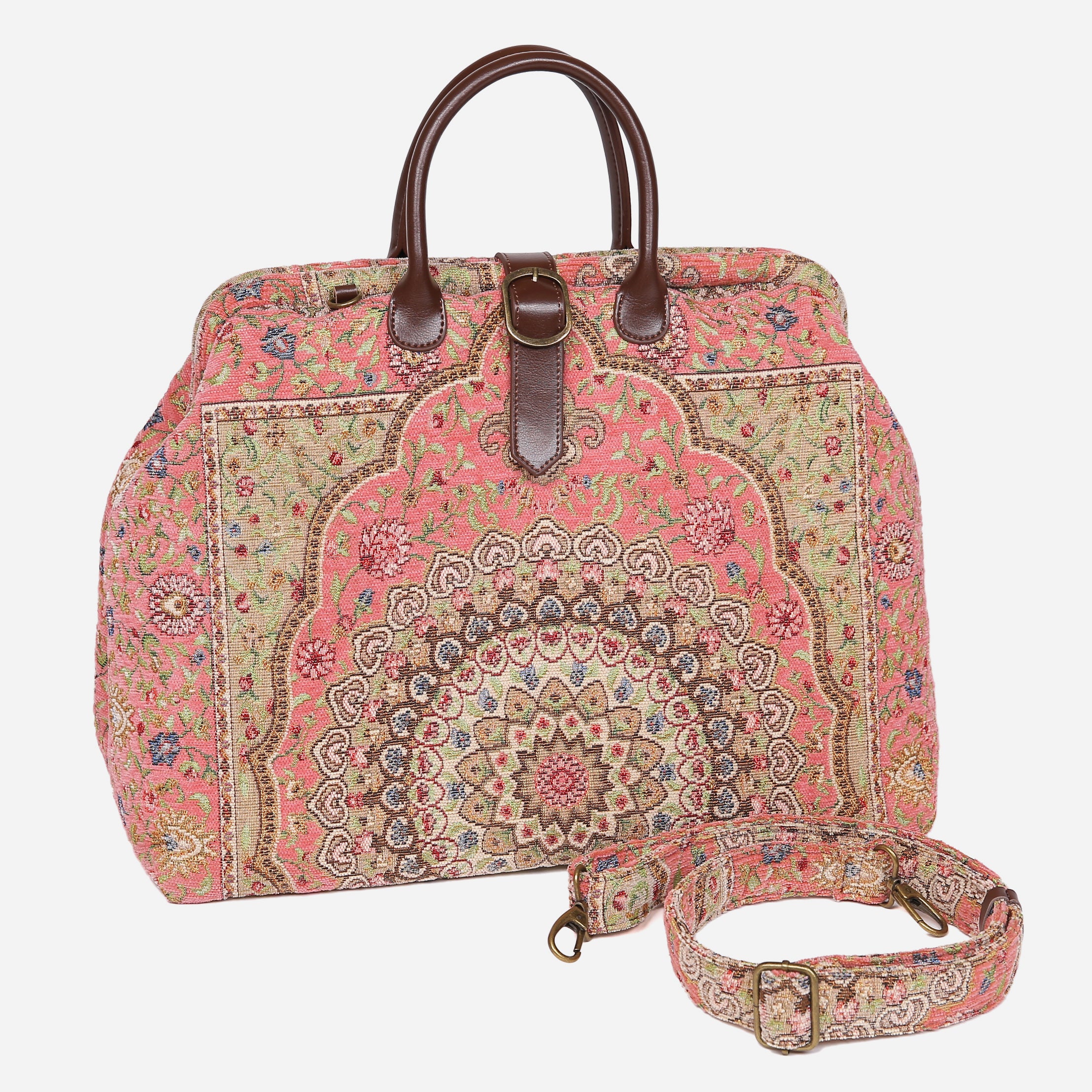 Oriental Pink Mary Poppins Weekender Carpetbag of America with shoulder strap