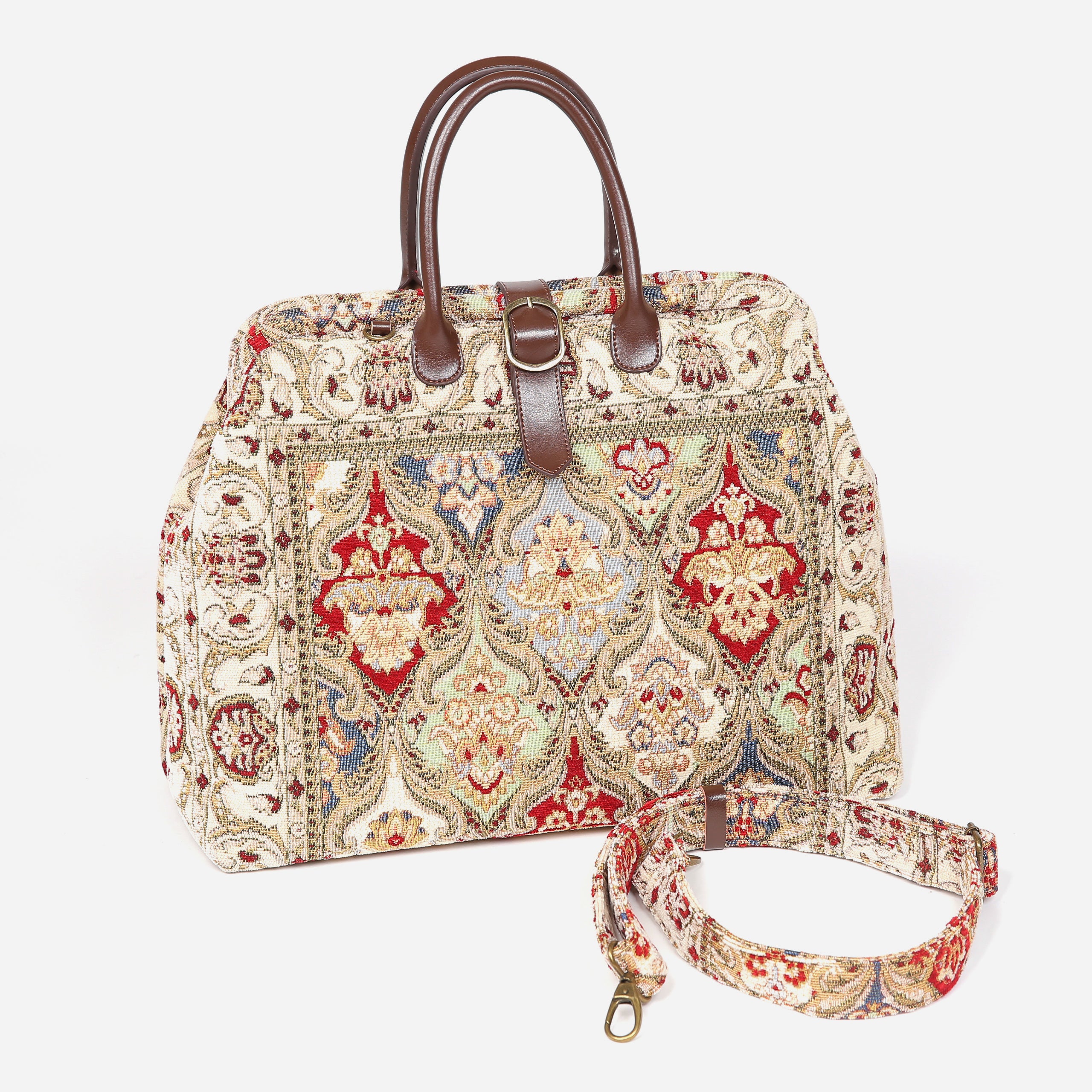 Golden Age Red Mary Poppins Weekender carpet bag MCW Handmade-with shoulder strap