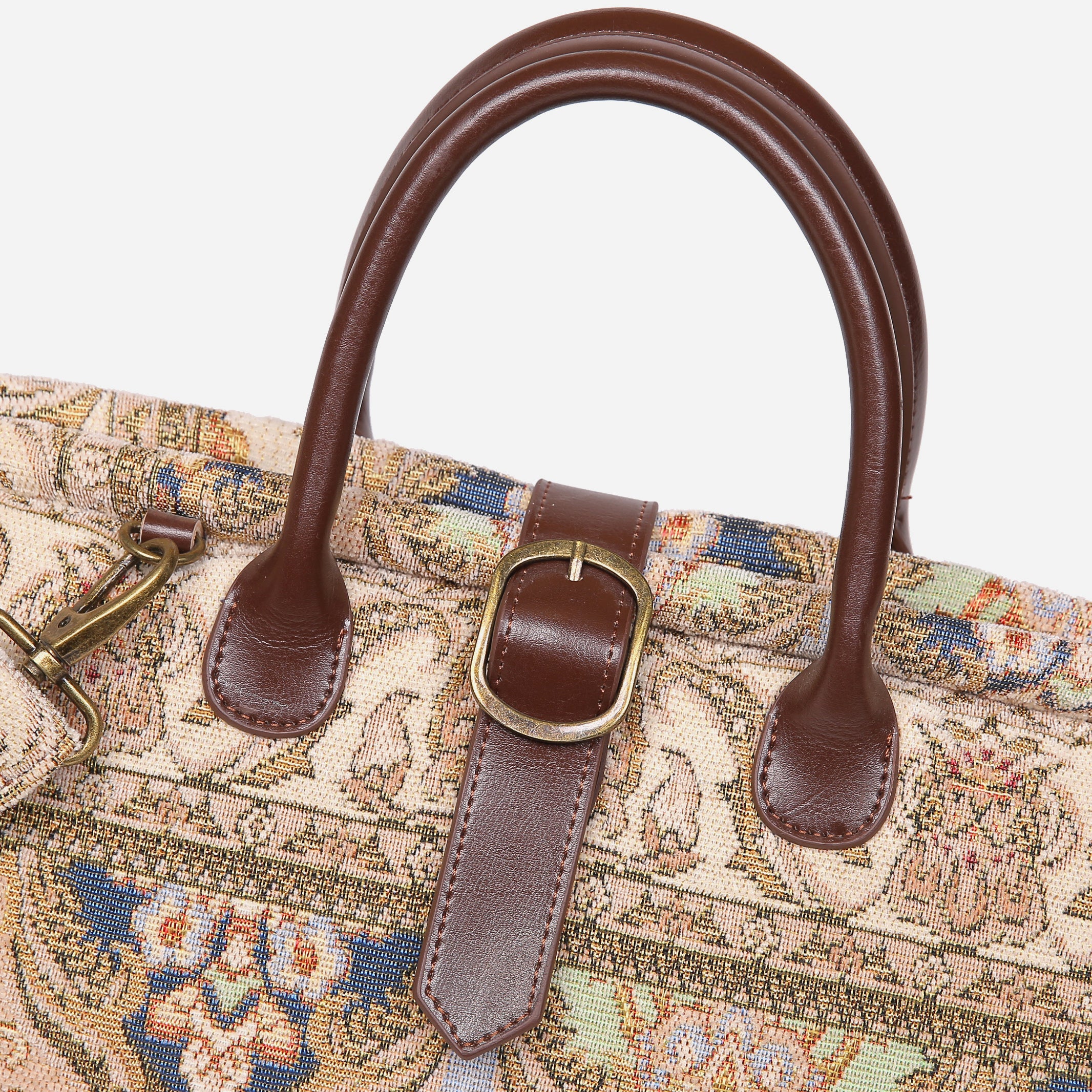 Golden Age Beige Mary Poppins Weekender Carpetbag of America buckle