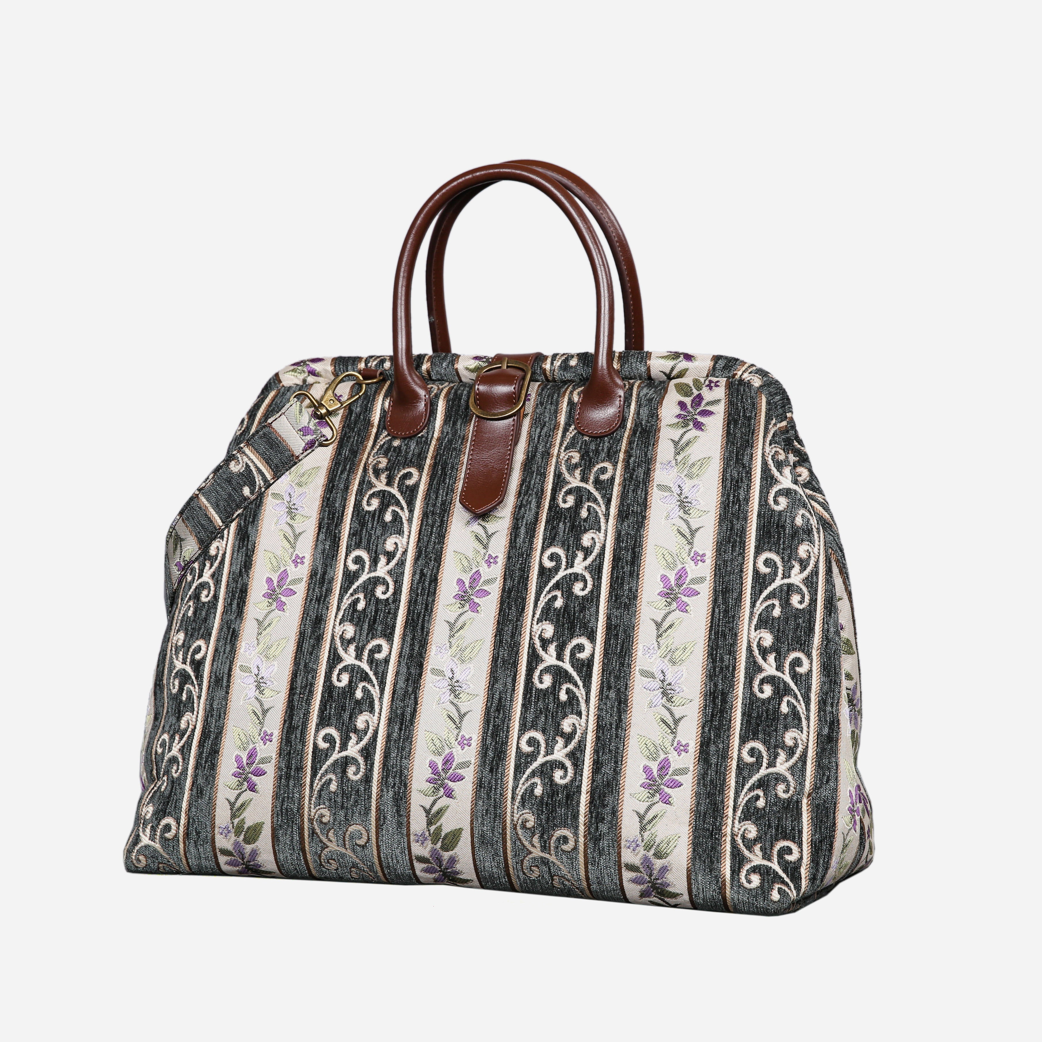 Victorian Strips Grass Mary Poppins Weekender carpet bag MCW Handmade-1