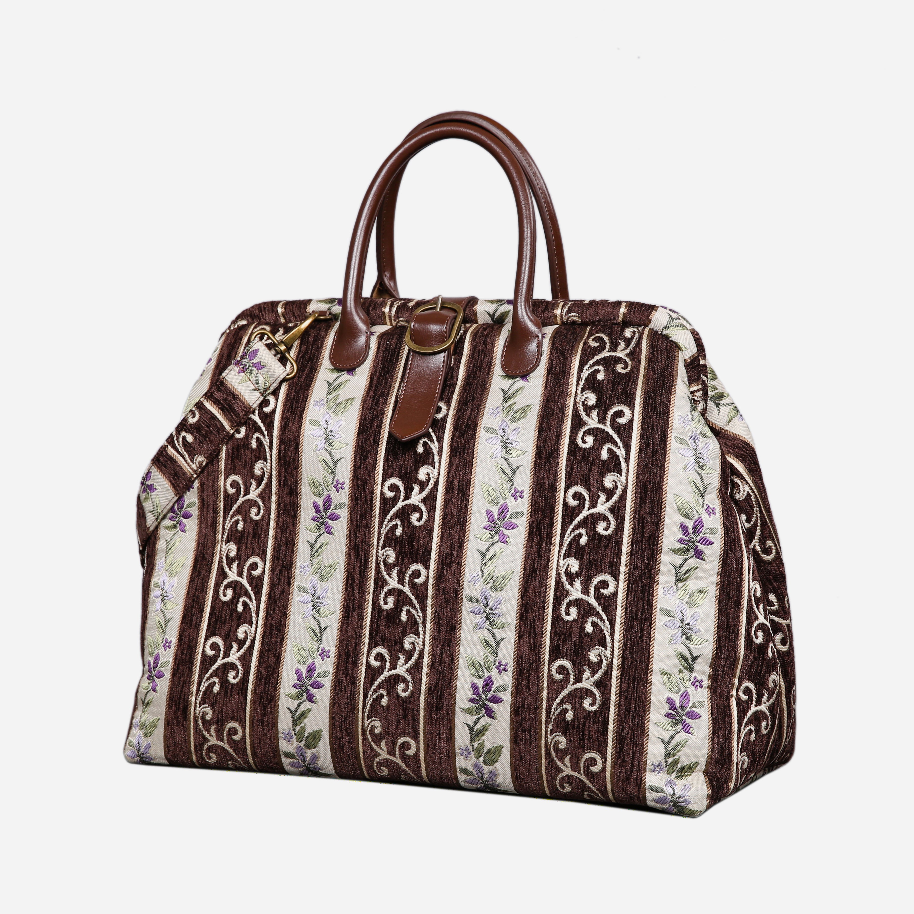 Victorian Strips Coffee Mary Poppins Weekender carpet bag MCW Handmade-2