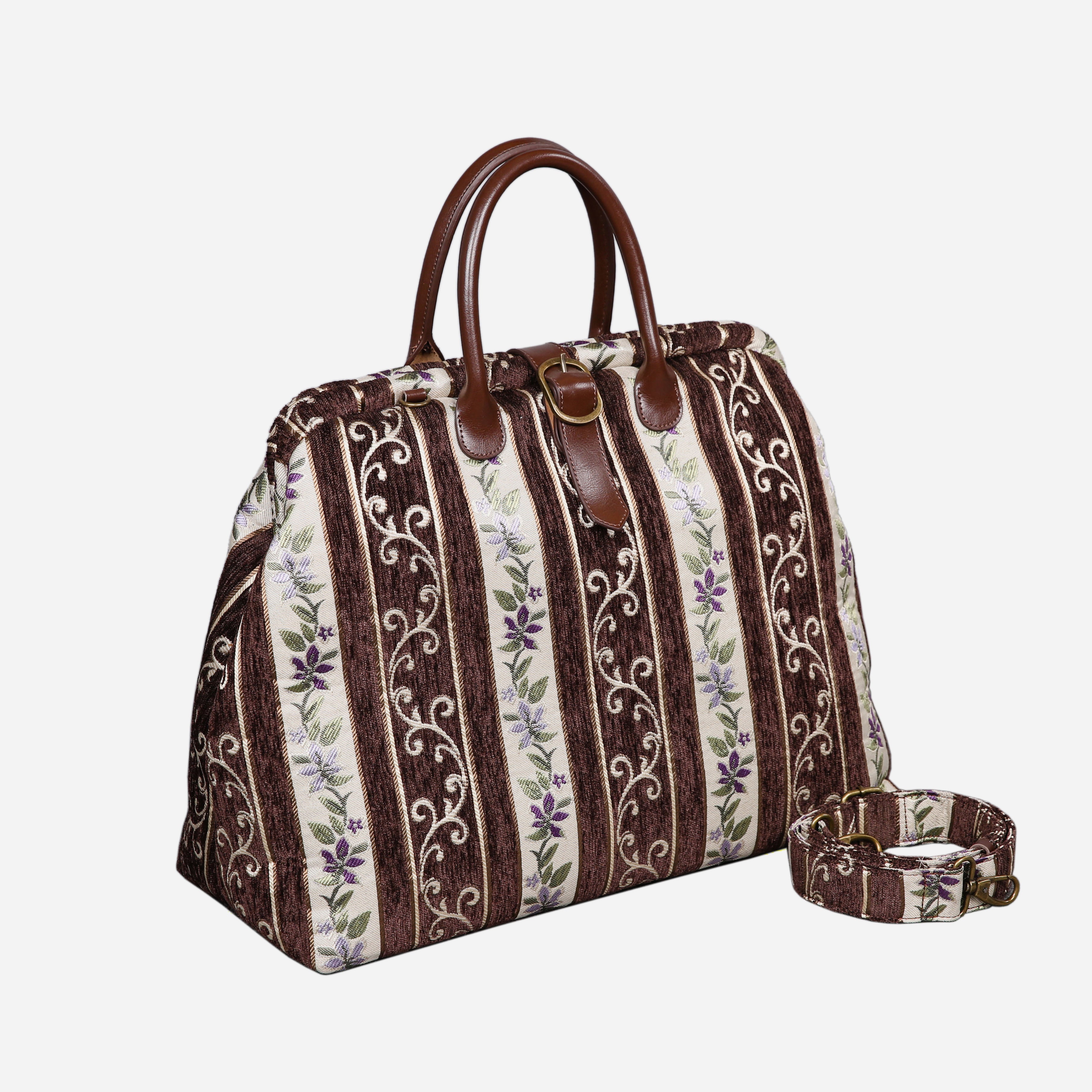 Victorian Strips Coffee Mary Poppins Weekender carpet bag MCW Handmade-1