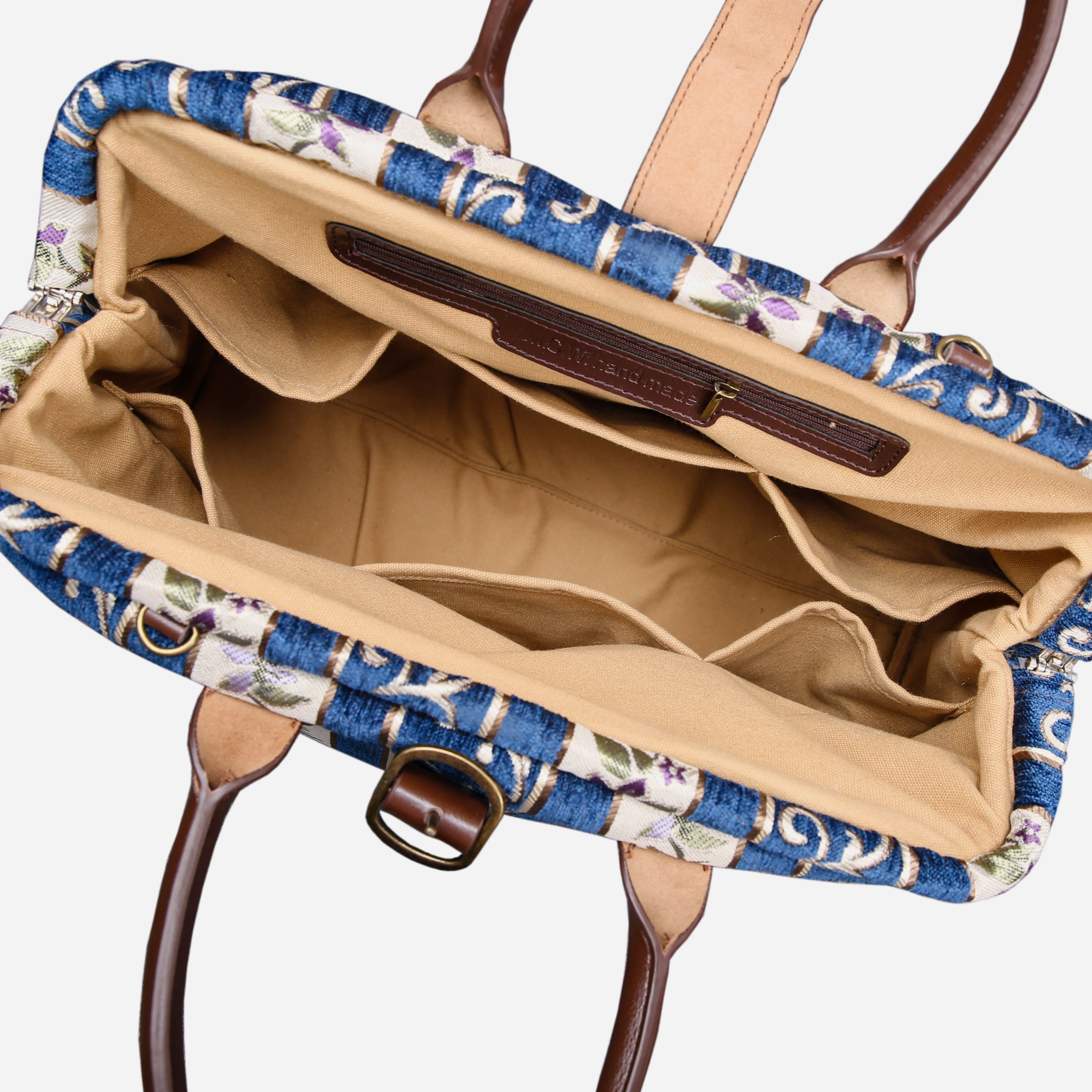 Victorian Strips Navy Mary Poppins Weekender carpet bag MCW Handmade-4