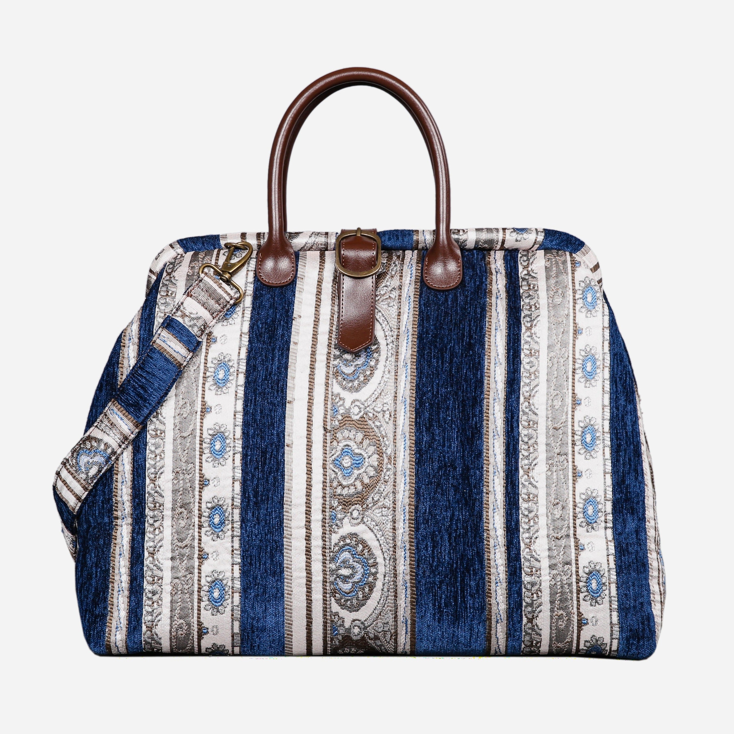 Ethnic Strips Navy Mary Poppins Weekender carpet bag MCW Handmade