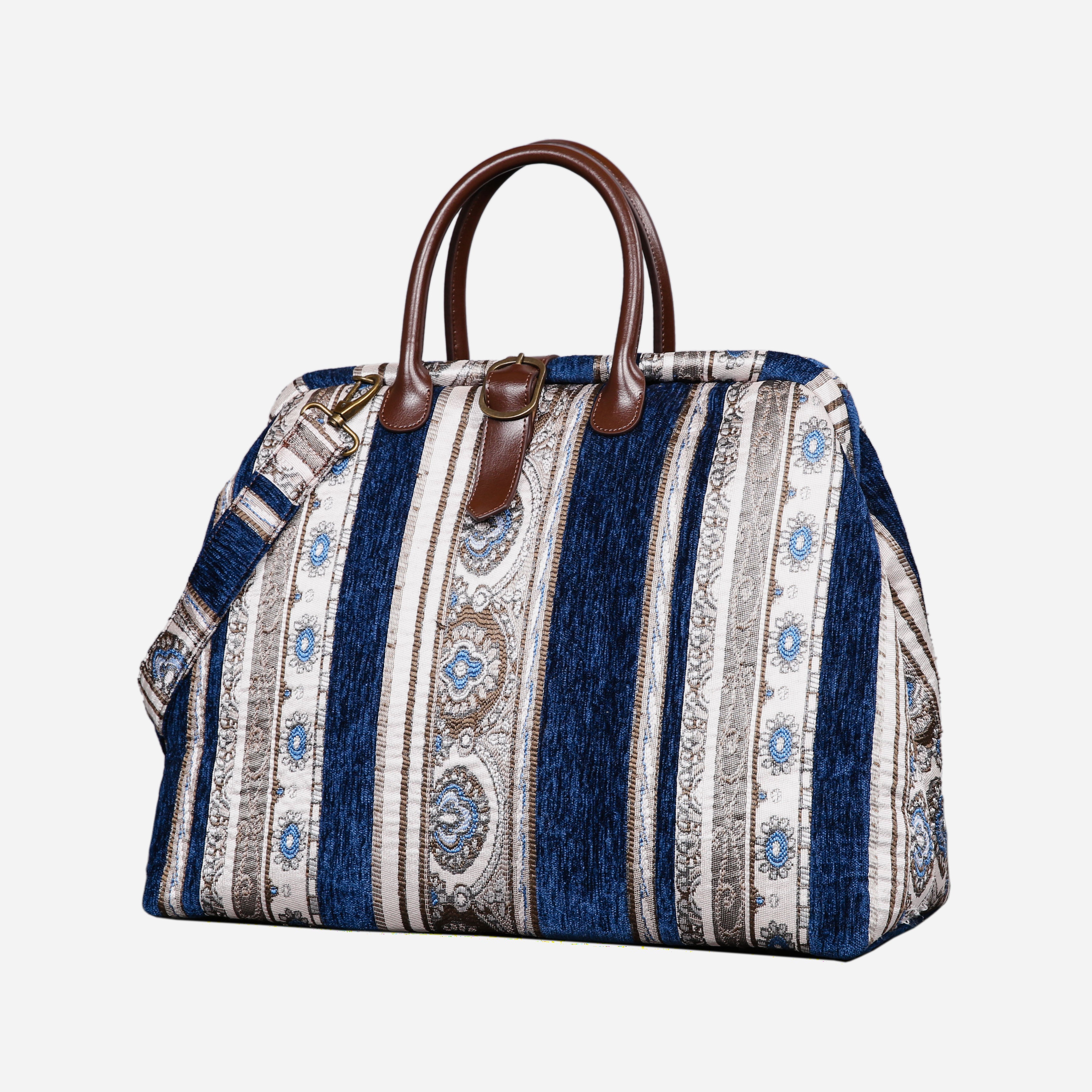 Ethnic Strips Navy Mary Poppins Weekender carpet bag MCW Handmade-2
