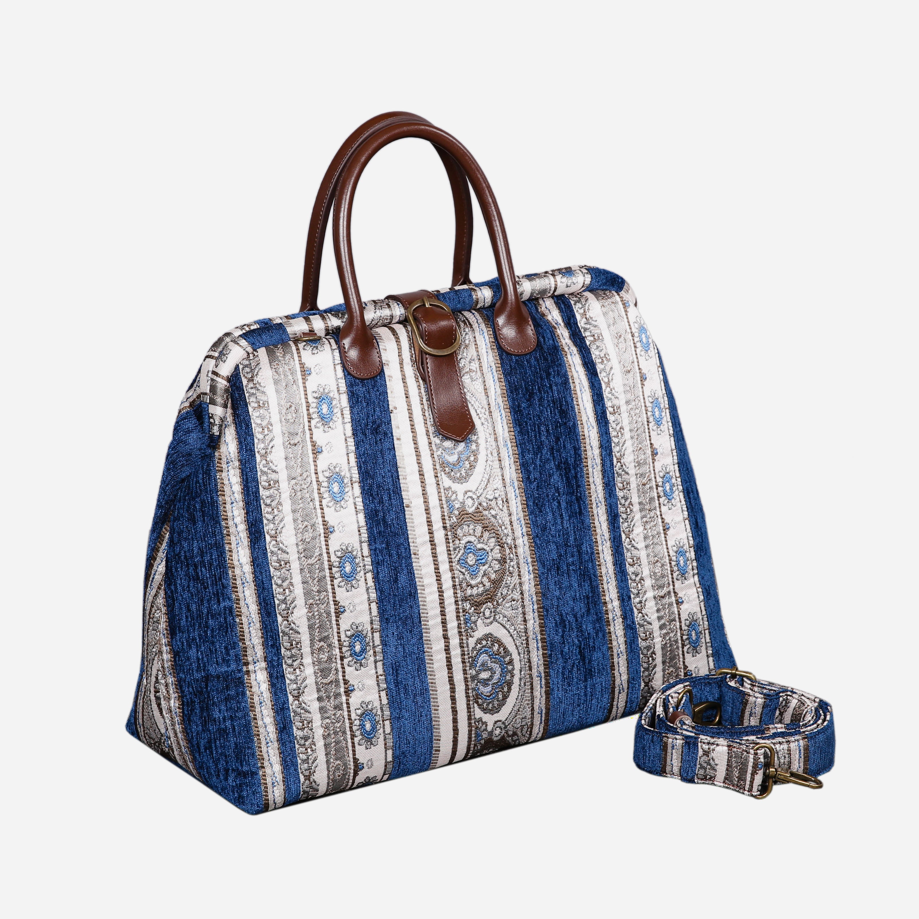 Ethnic Strips Navy Mary Poppins Weekender carpet bag MCW Handmade-1