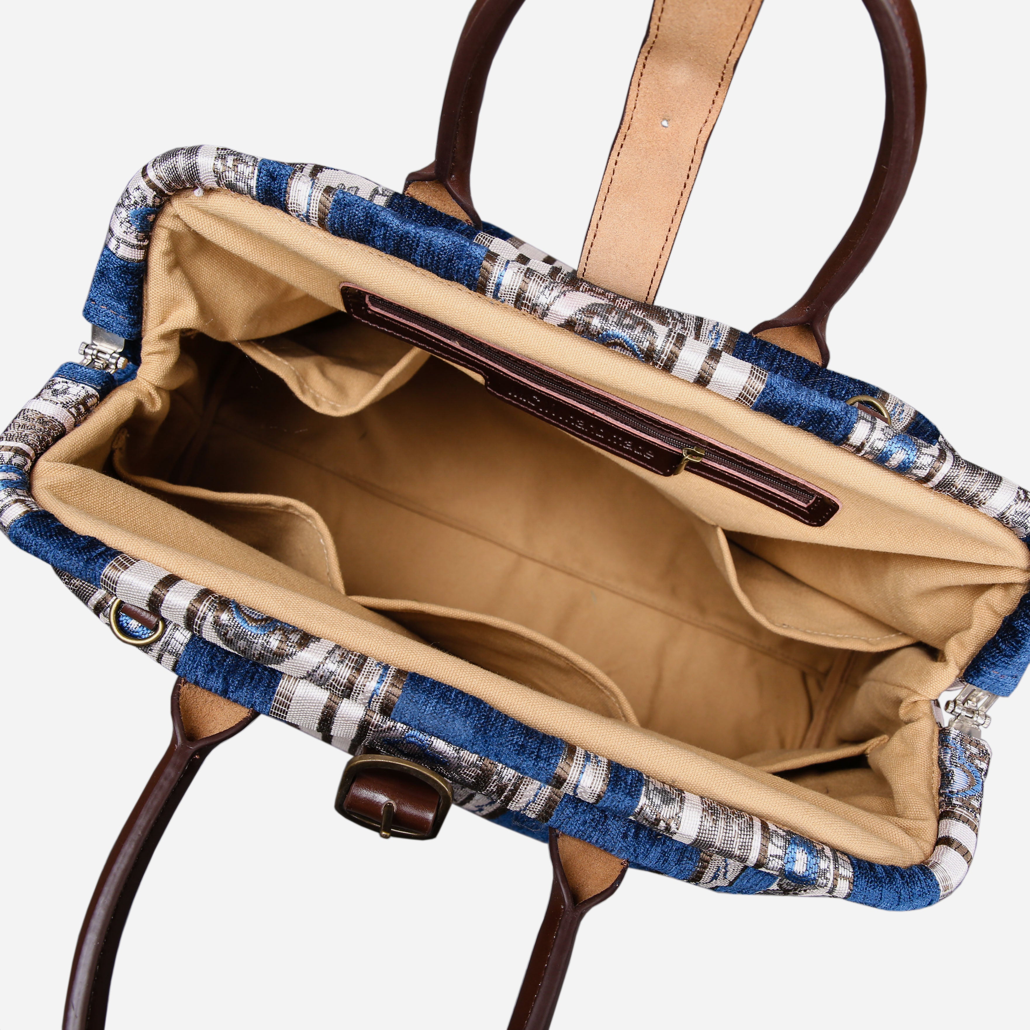 Ethnic Strips Navy Mary Poppins Weekender carpet bag MCW Handmade-4