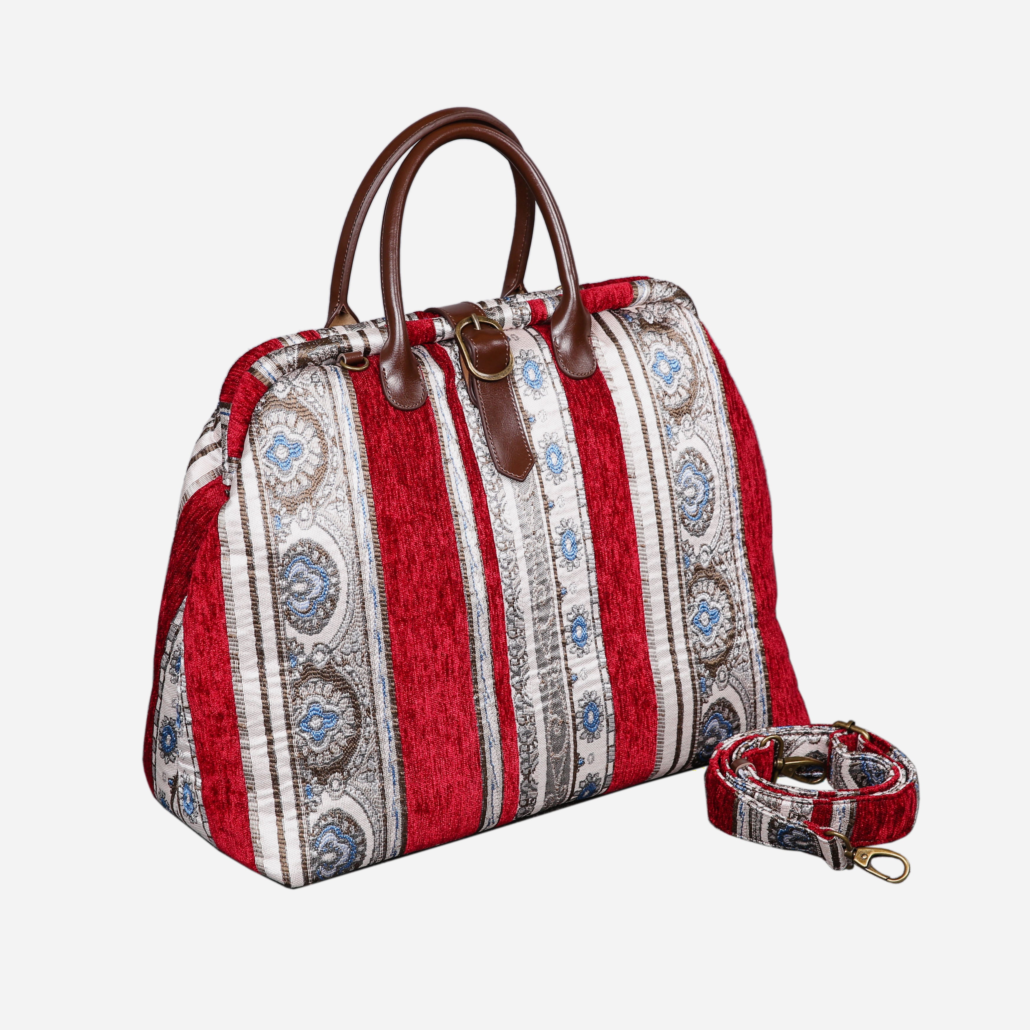 Ethnic Strips Wine Mary Poppins Weekender carpet bag MCW Handmade-1