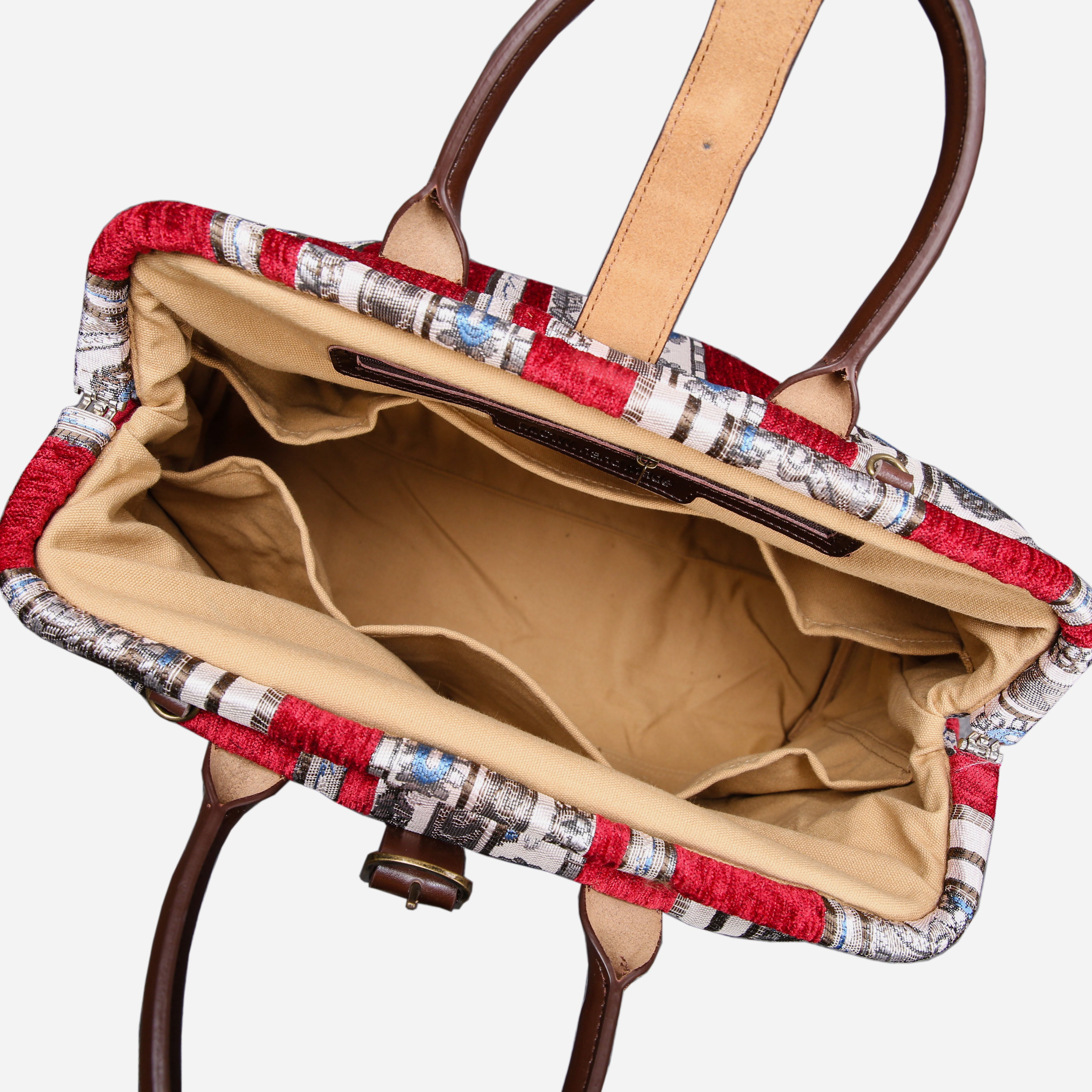 Ethnic Strips Wine Mary Poppins Weekender carpet bag MCW Handmade-4