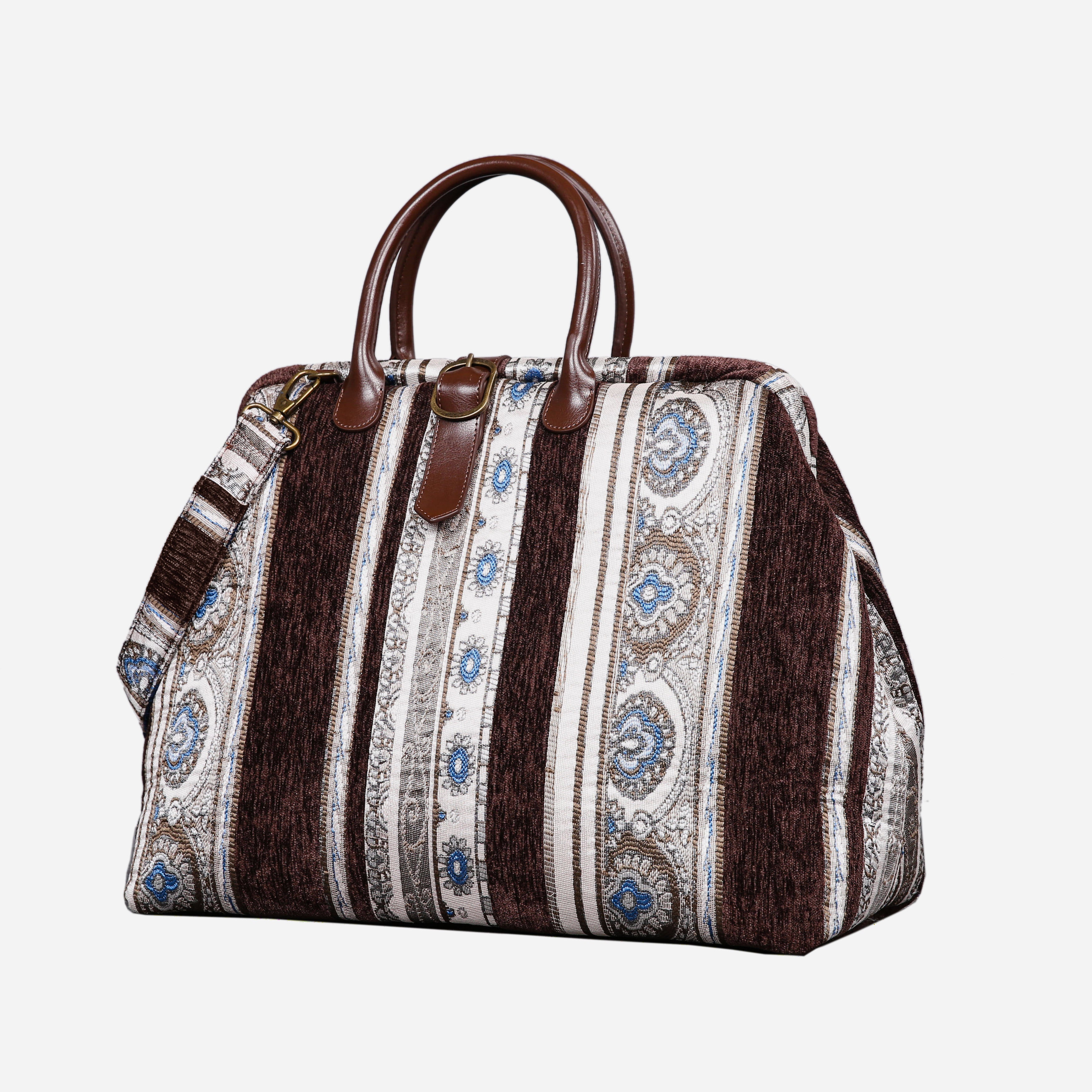 Ethnic Strips Coffee Mary Poppins Weekender carpet bag MCW Handmade-2