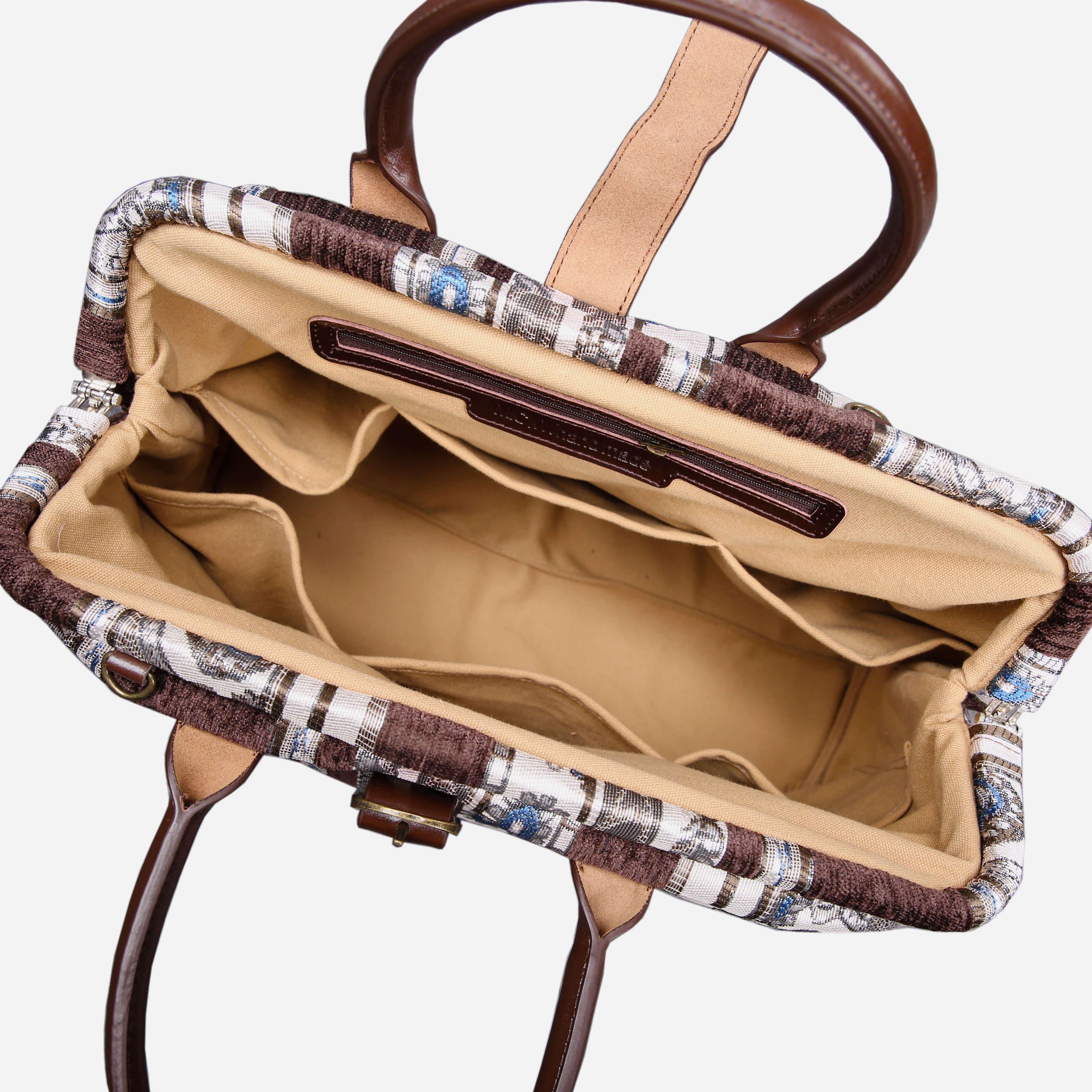 Ethnic Strips Coffee Mary Poppins Weekender carpet bag MCW Handmade-4