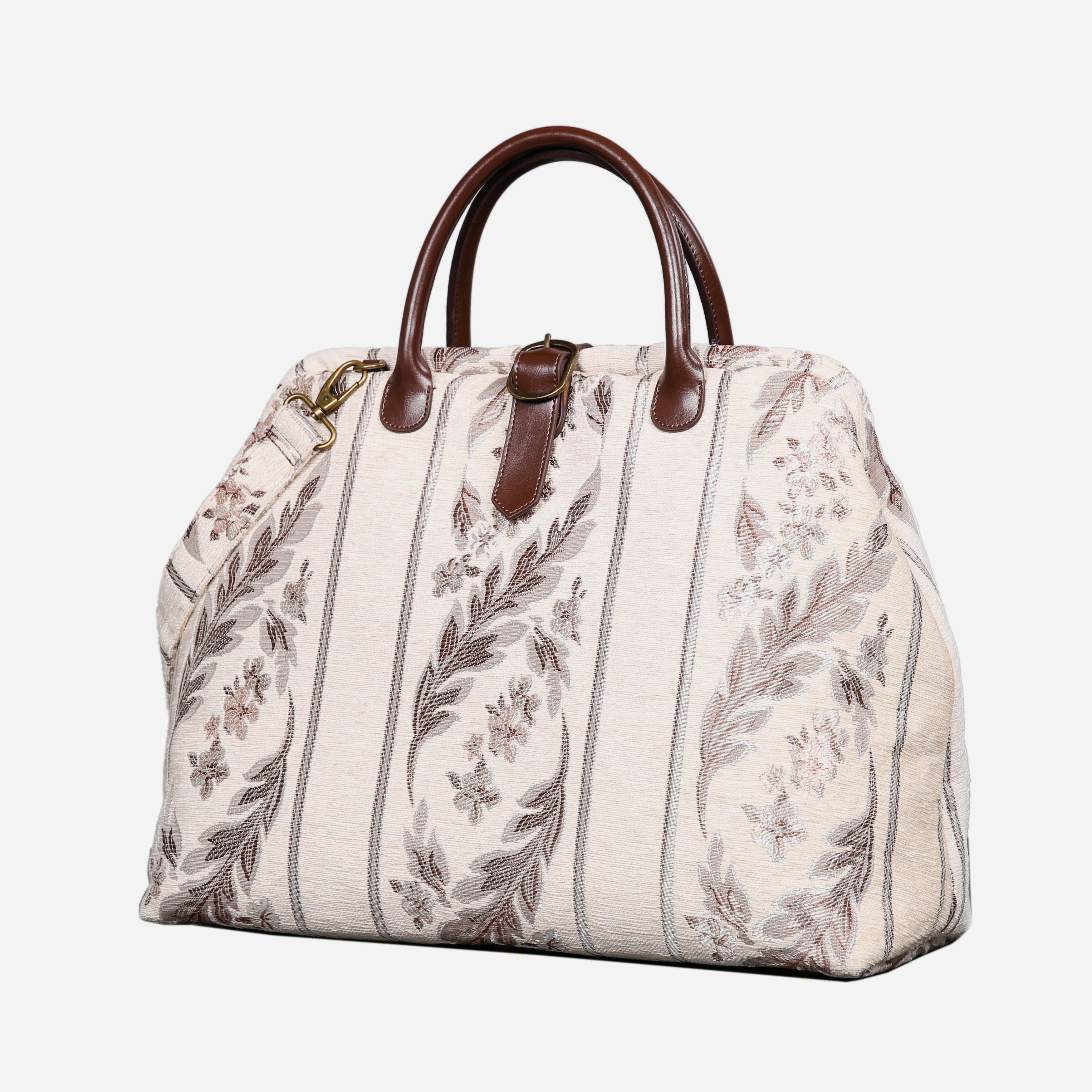 Victorian Strips Cream Mary Poppins Weekender carpet bag MCW Handmade-2