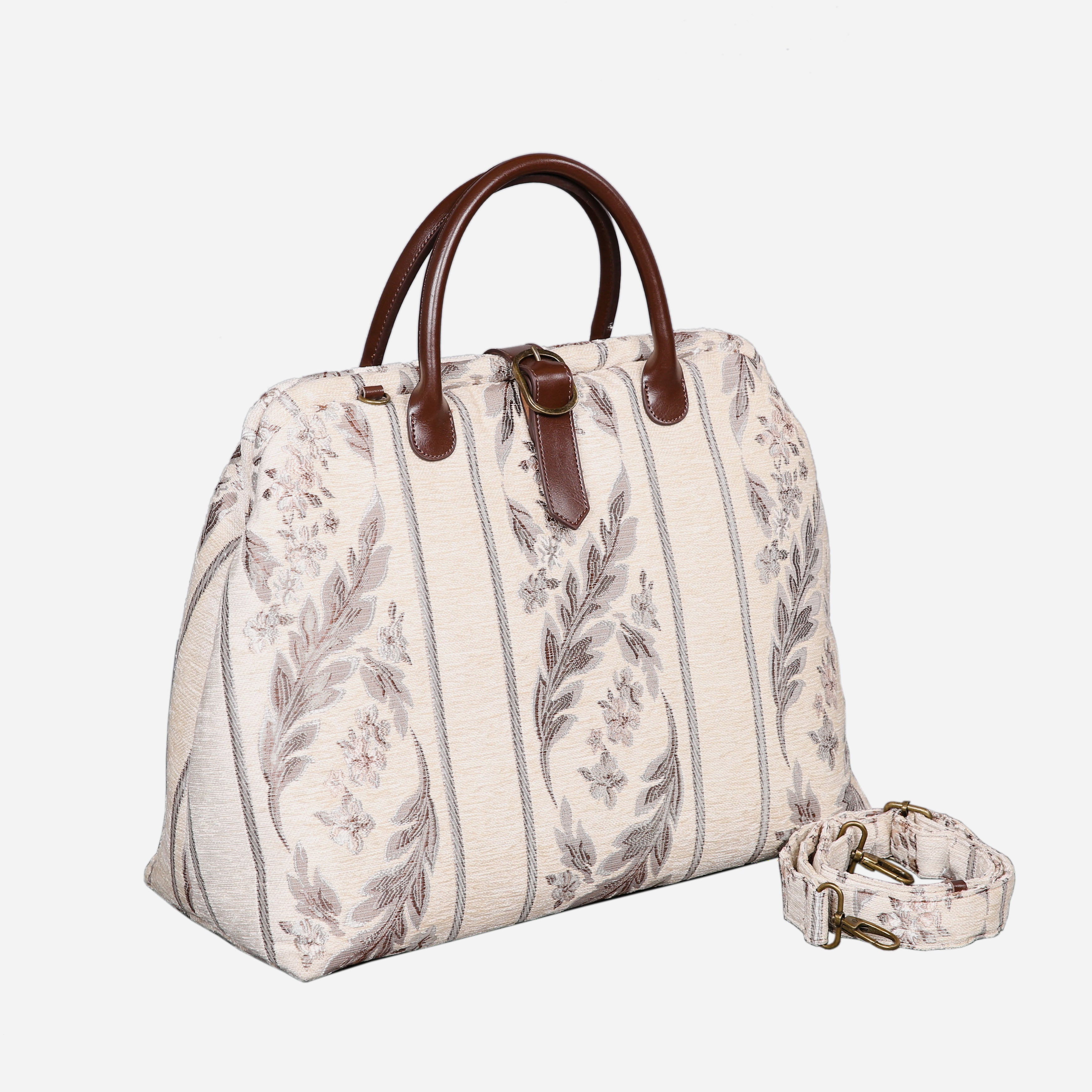 Victorian Strips Cream Mary Poppins Weekender carpet bag MCW Handmade-1