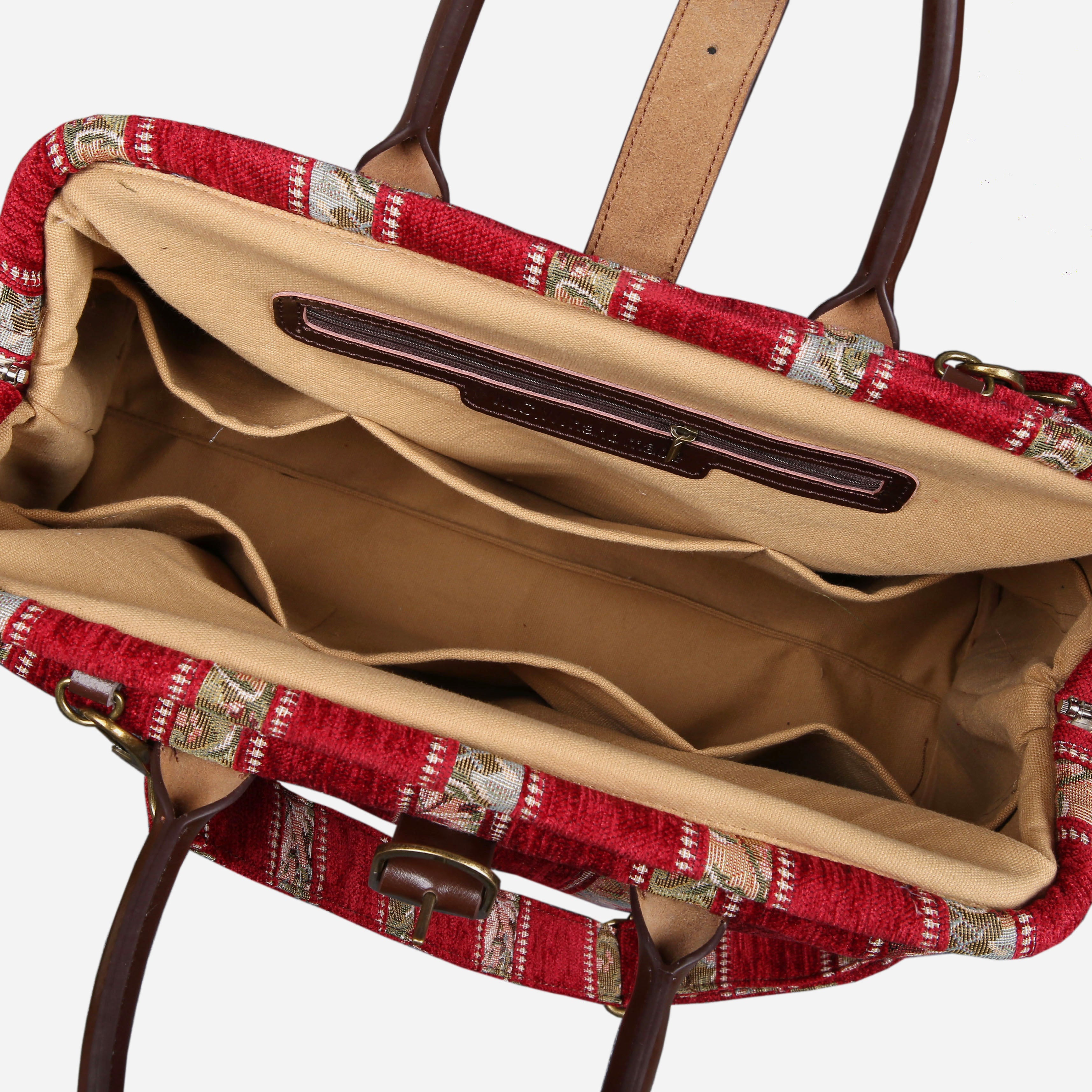 Floral Strips Red Mary Poppins Weekender carpet bag MCW Handmade-3