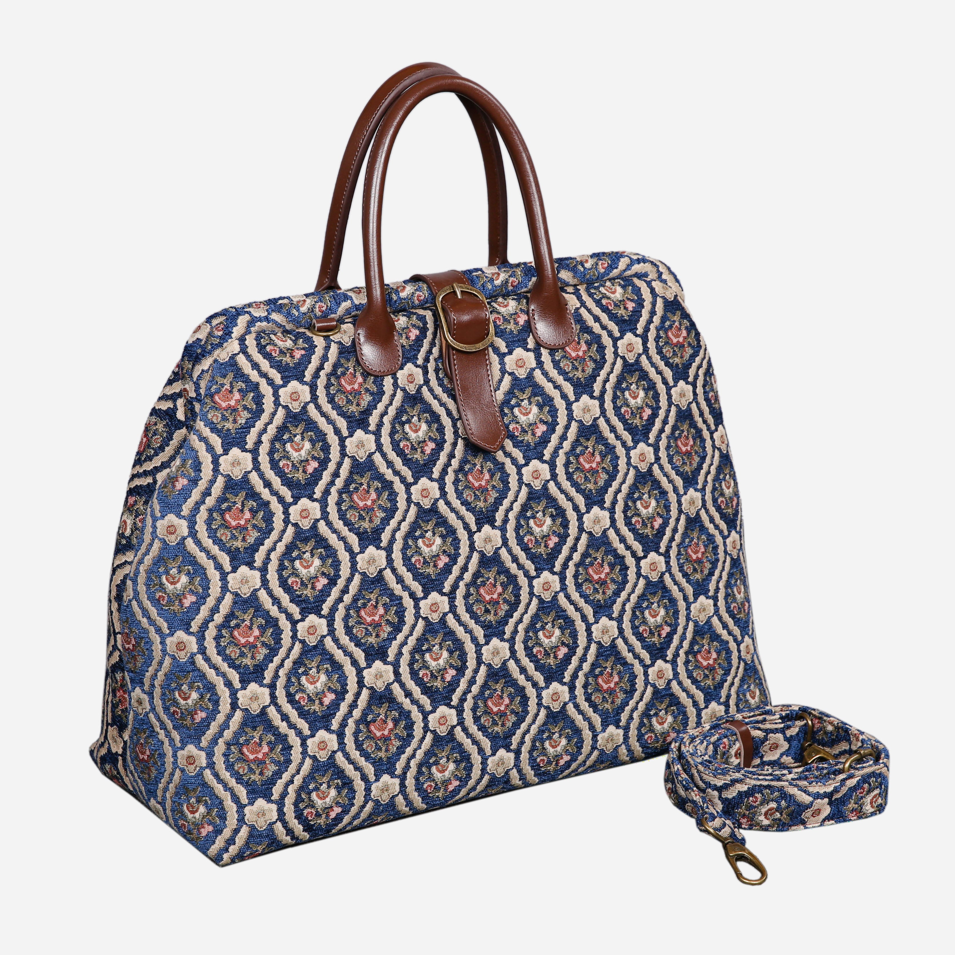Traditional Blue Mary Poppins Weekender Carpetbag of America with shoulder strap