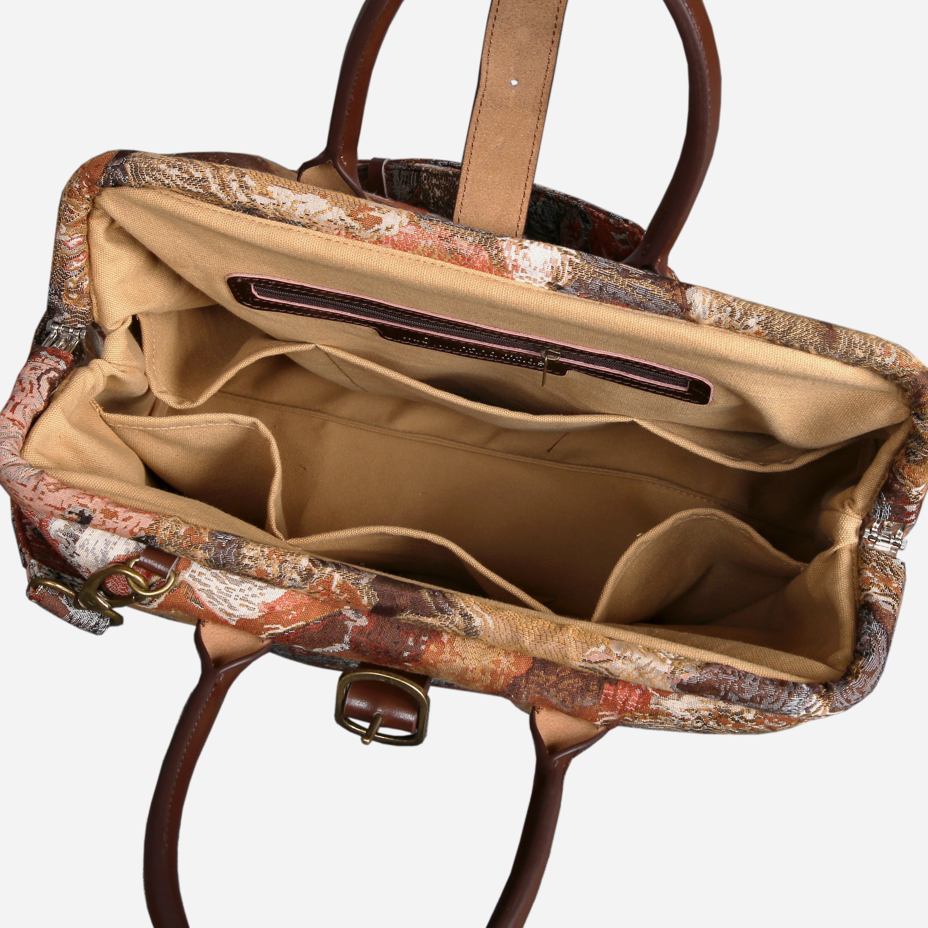 Abstract Brown Mary Poppins Weekender Carpet Bag of America open