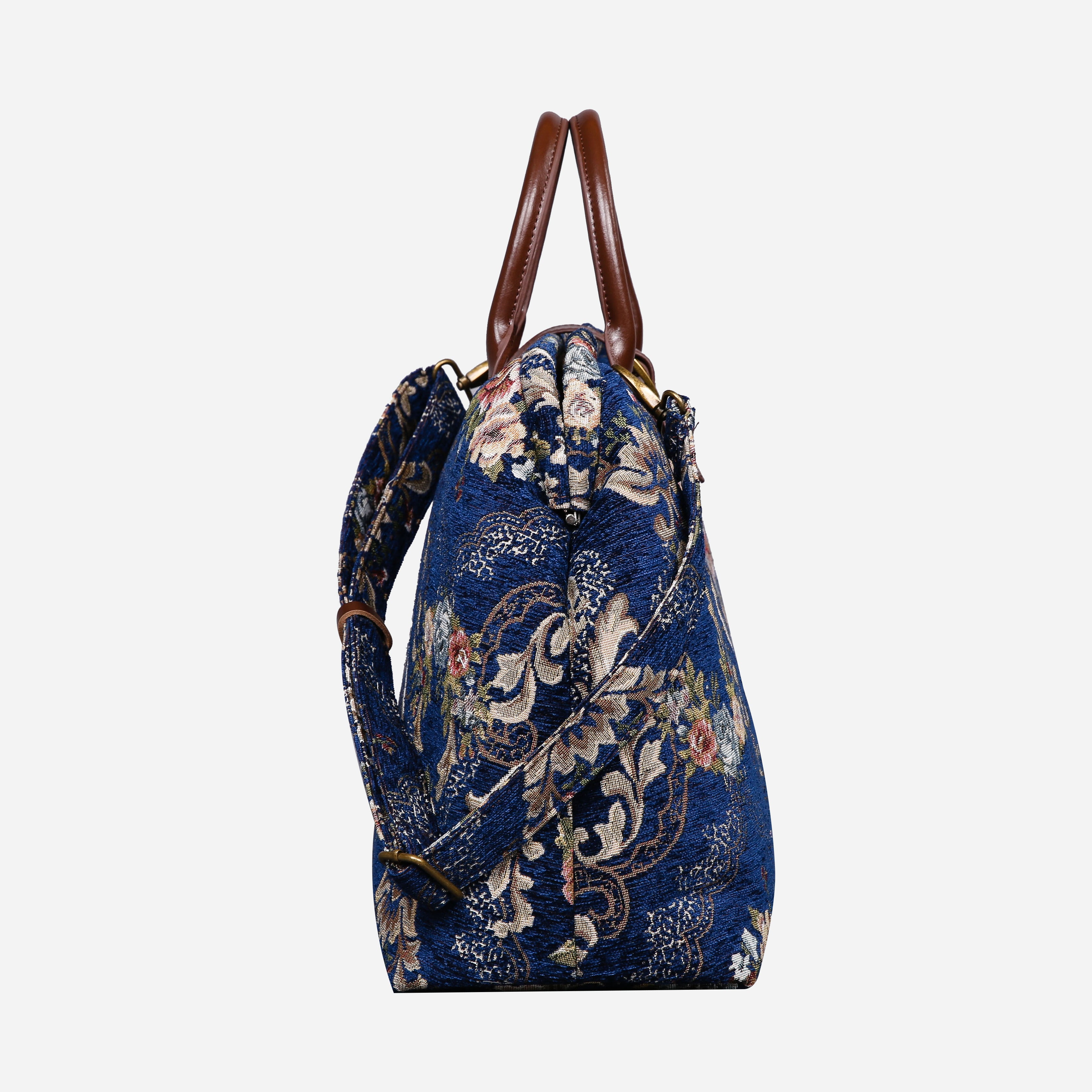 Floral Blue Mary Poppins Weekender Carpetbag of America side