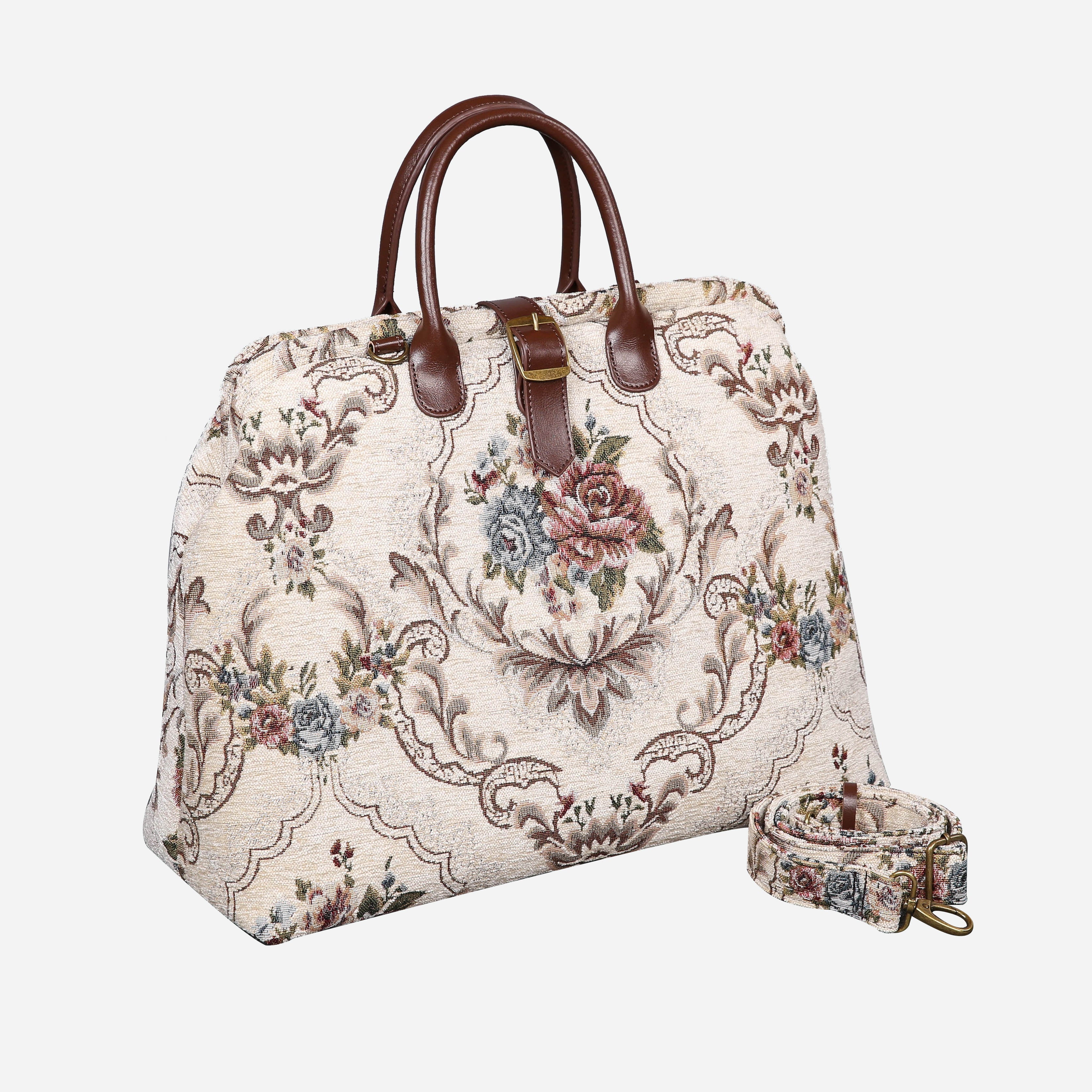 Floral Cream Mary Poppins Weekender carpet bag MCW Handmade-2