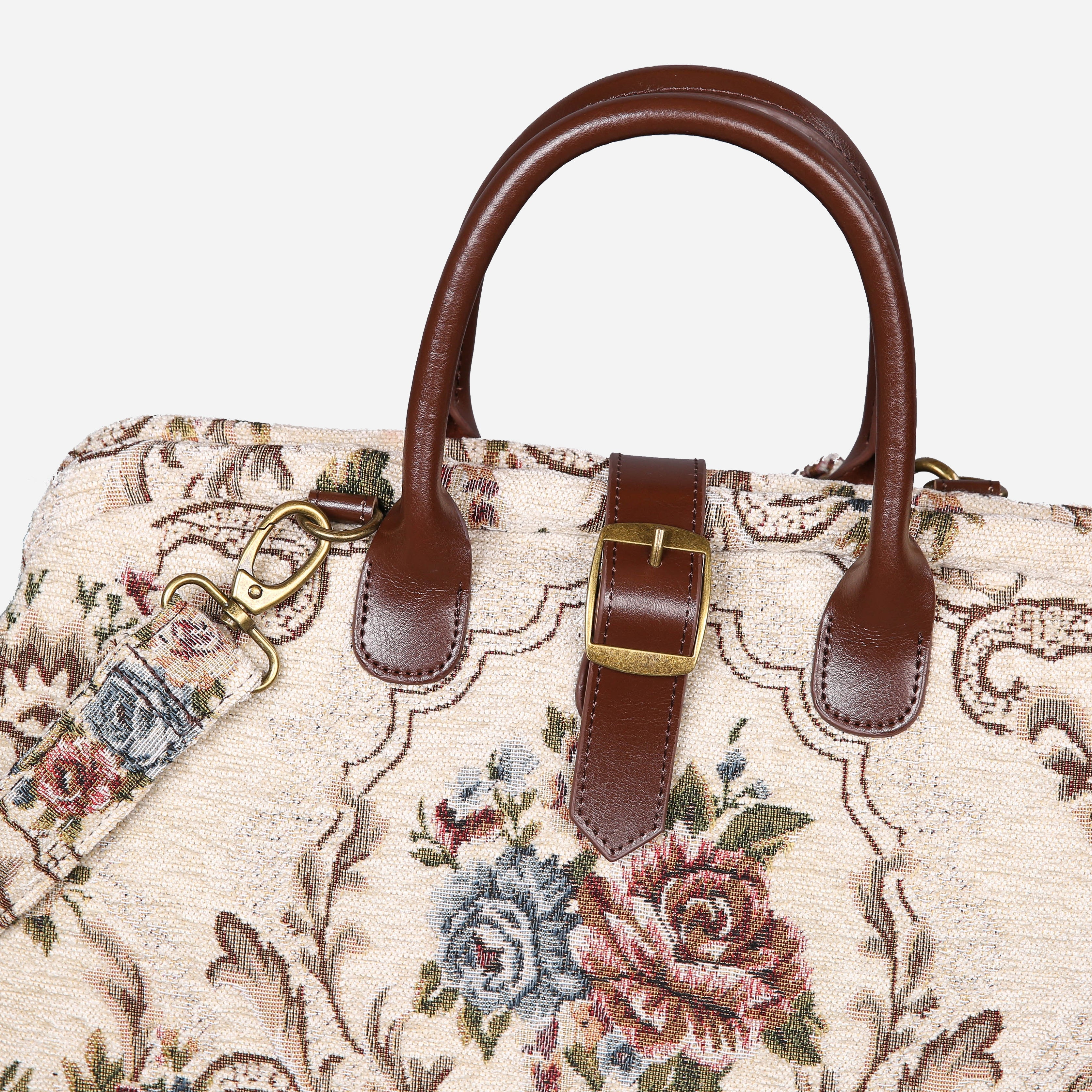 Floral Cream Mary Poppins Weekender carpet bag MCW Handmade-5