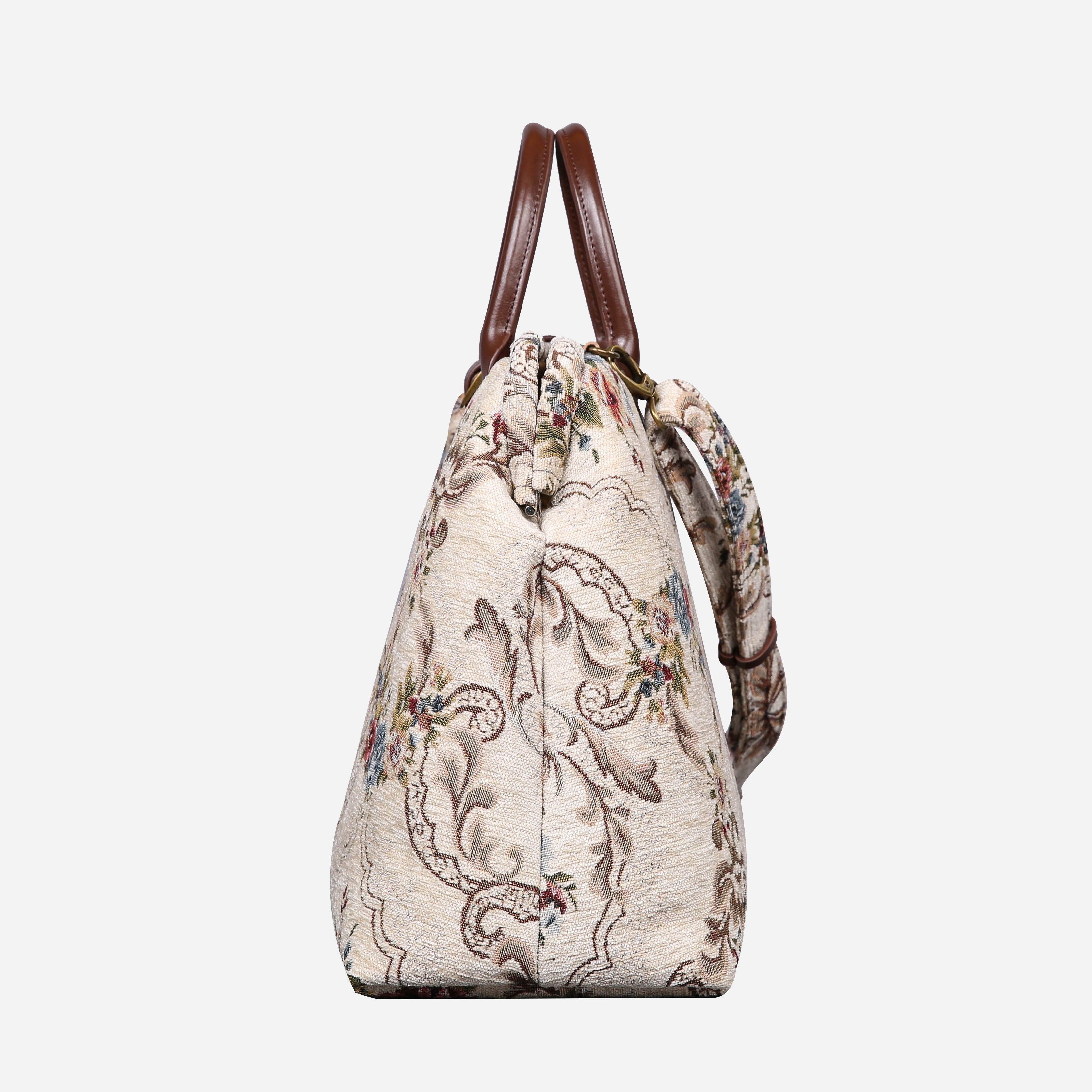 Floral Cream Mary Poppins Weekender carpet bag MCW Handmade-4