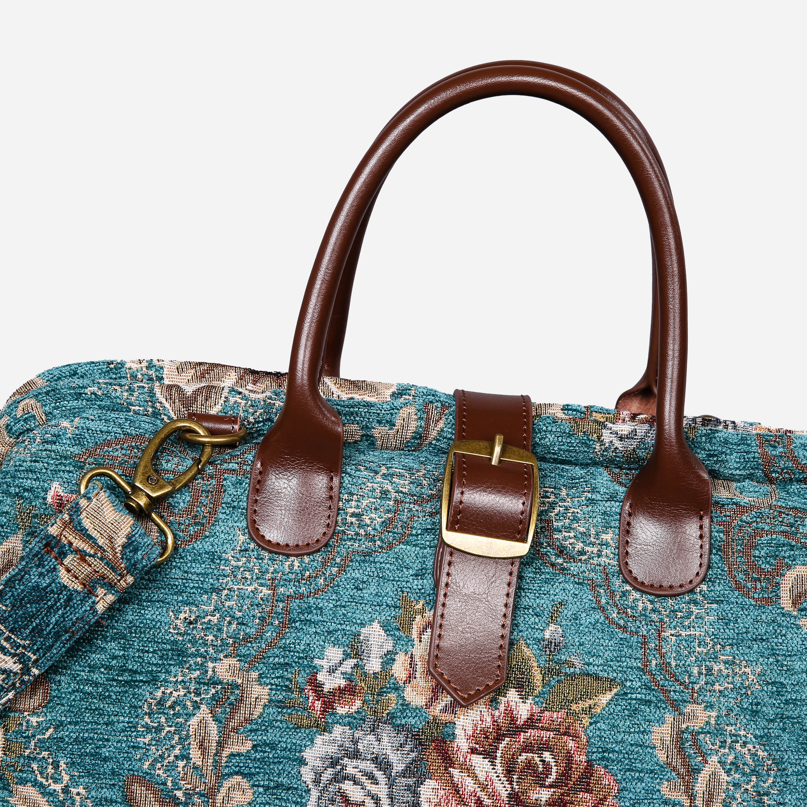 Floral Teal Mary Poppins Weekender carpet bag MCW Handmade-5