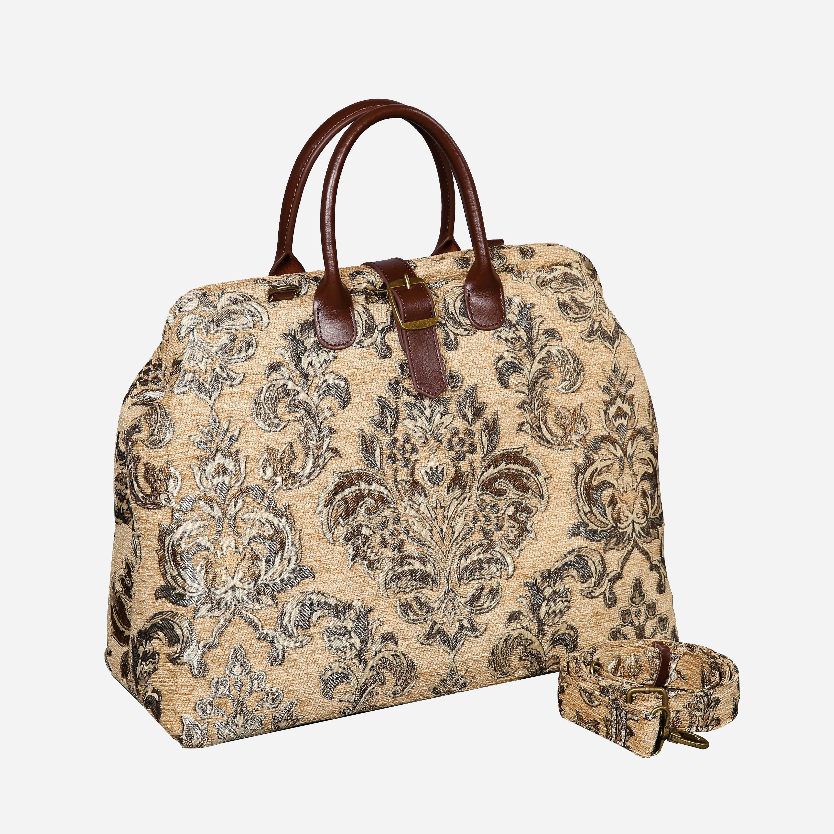 Victorian Blossom Beige-Gold Mary Poppins Weekender carpet bag MCW Handmade-1