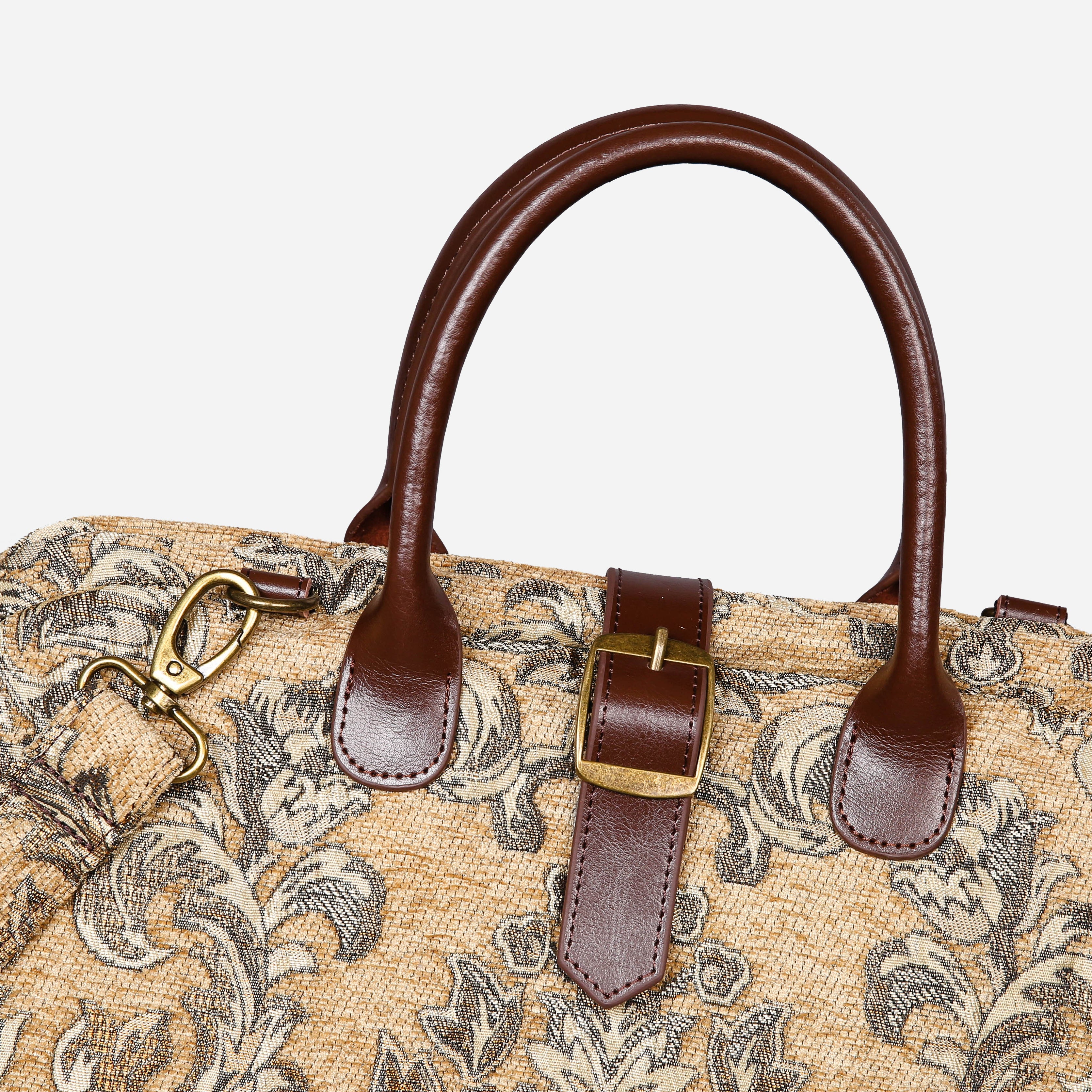 Victorian Blossom Beige-Gold Mary Poppins Weekender carpet bag MCW Handmade-3