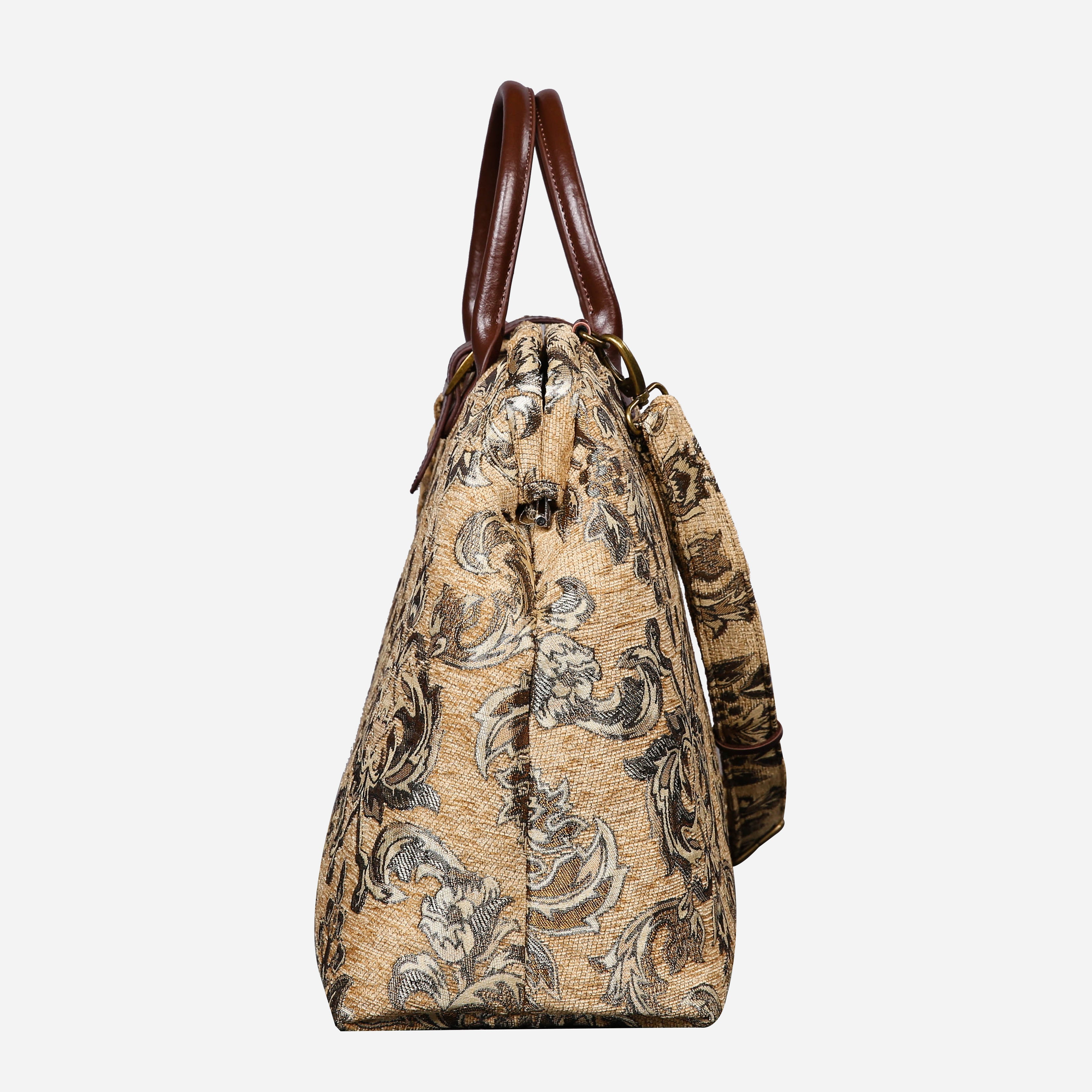 Victorian Blossom Beige-Gold Mary Poppins Weekender carpet bag MCW Handmade-2