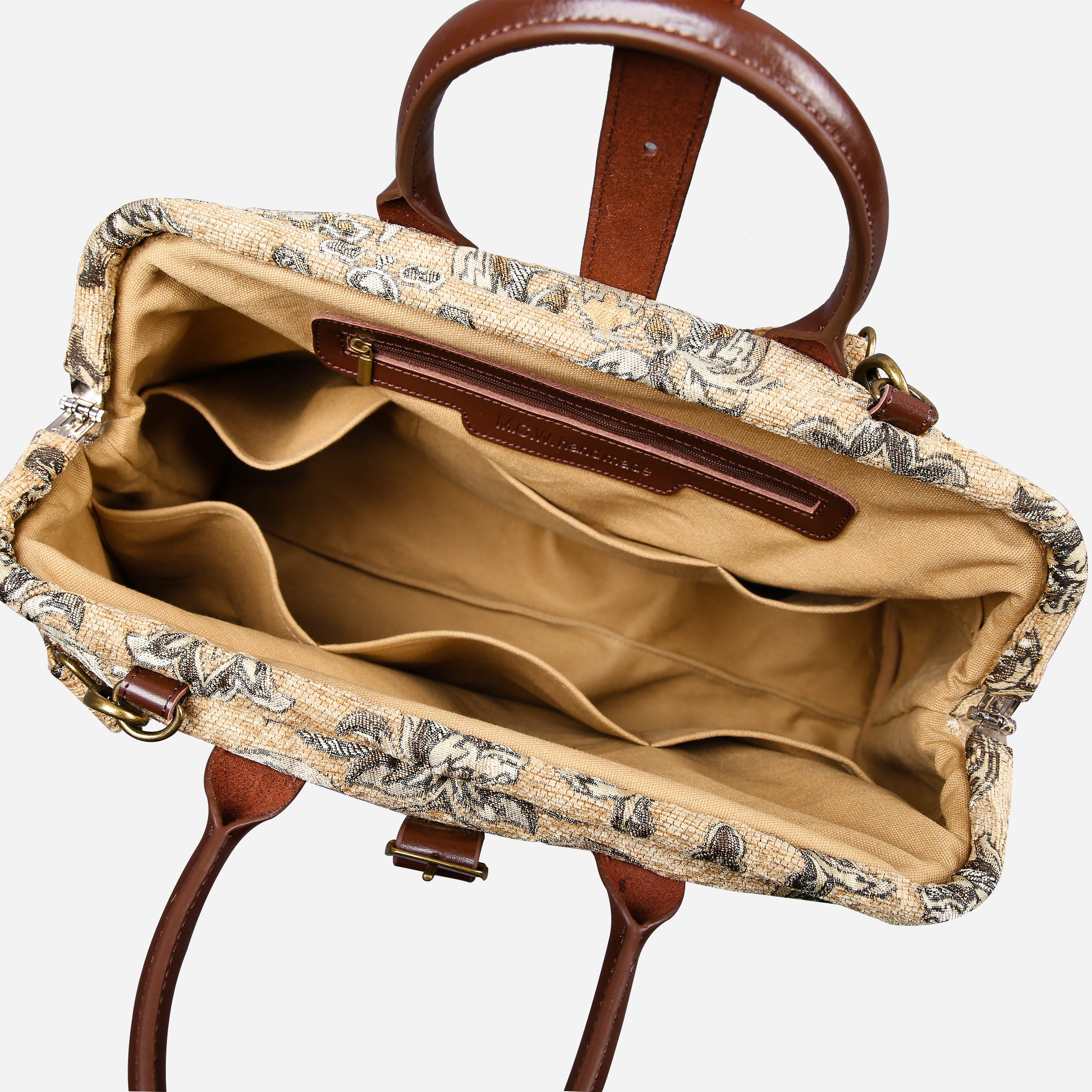 Victorian Blossom Beige-Gold Mary Poppins Weekender carpet bag MCW Handmade-5