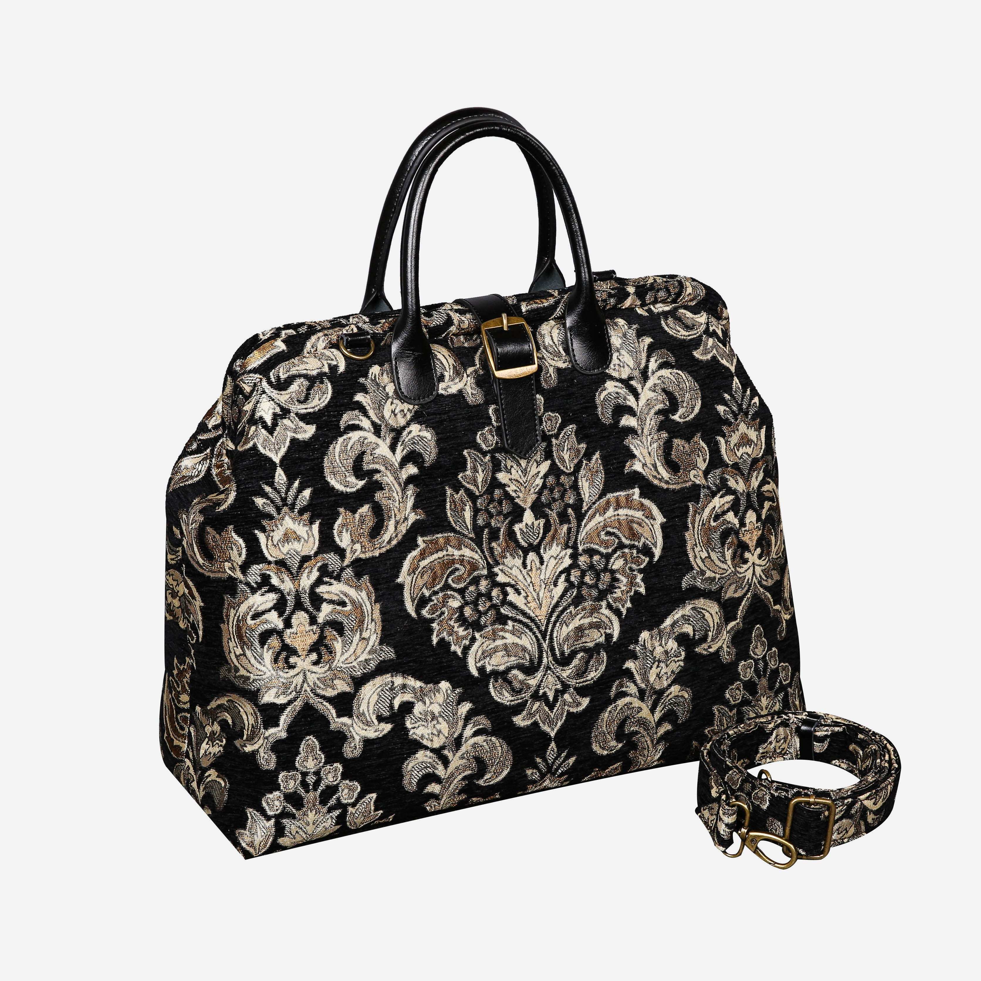 Victorian Blossom Blk-Gold Mary Poppins Weekender carpet bag MCW Handmade-2