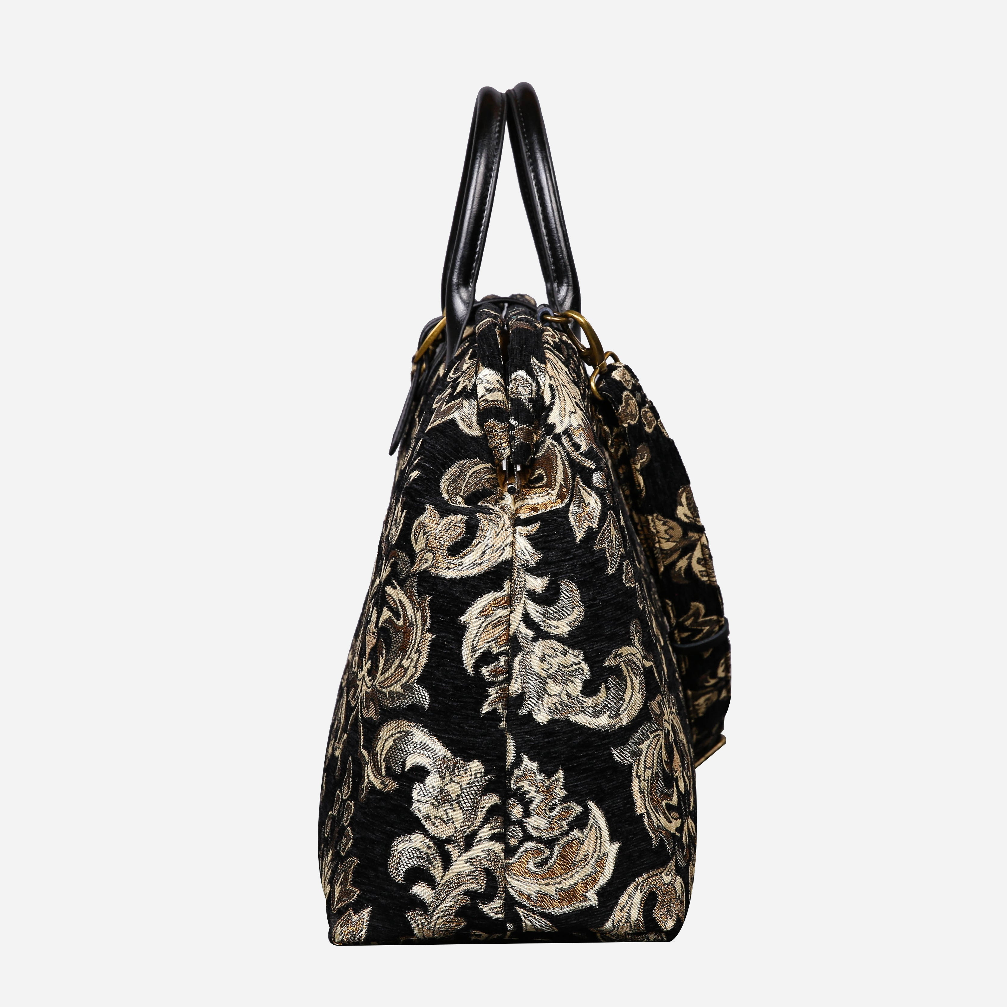 Victorian Blossom Blk-Gold Mary Poppins Weekender carpet bag MCW Handmade-3
