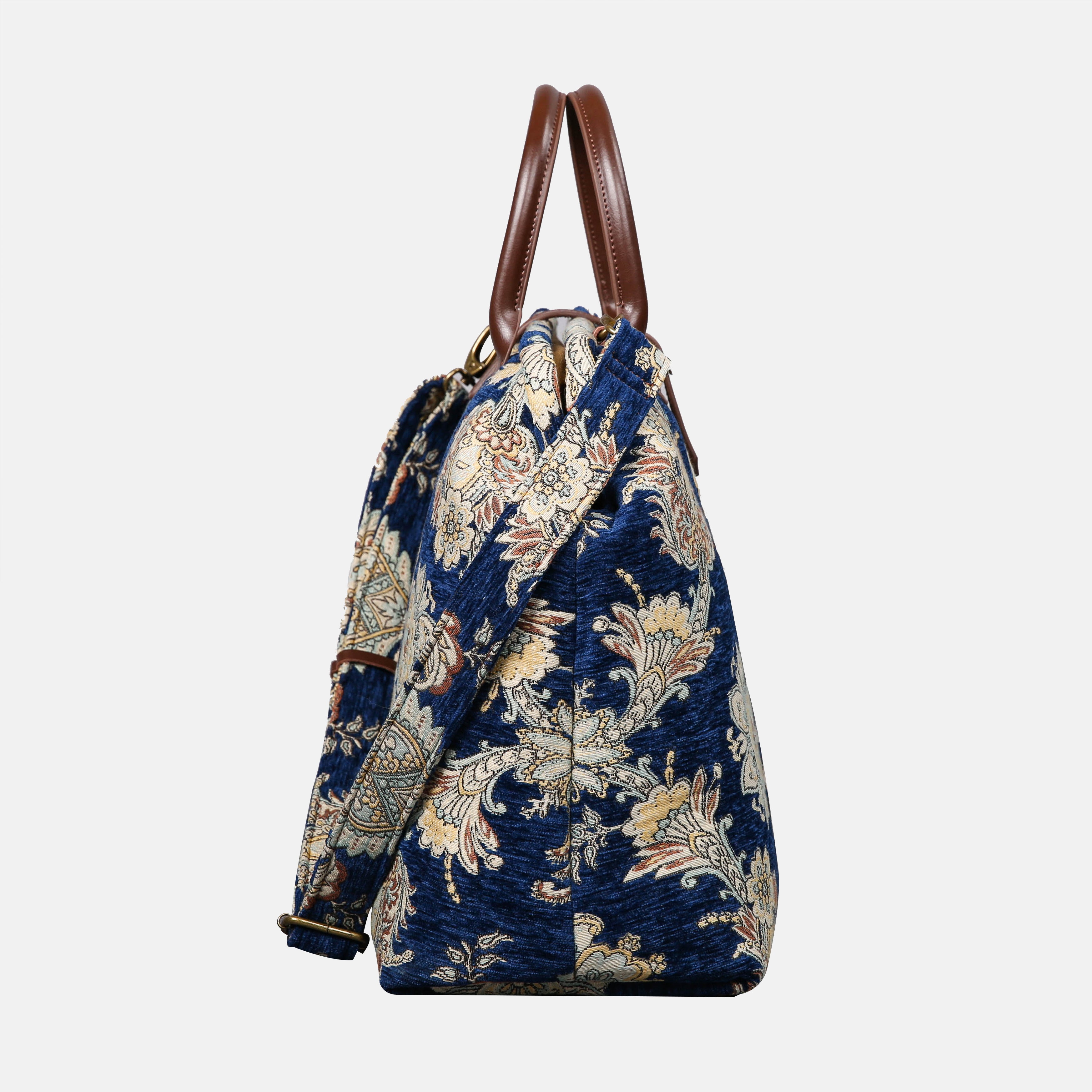 Damask Blue Mary Poppins Weekender carpet bag MCW Handmade side